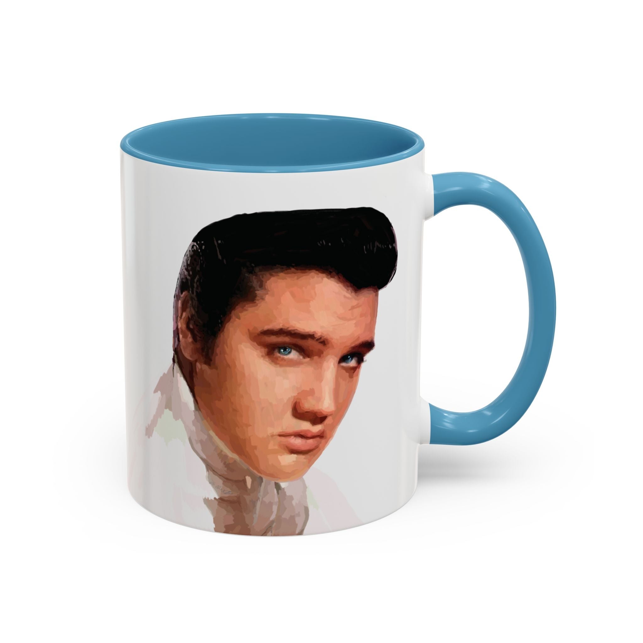 Elvis Presley Musical Two Tone Ceramic Coffee Mug. Available in 11 oz light blue