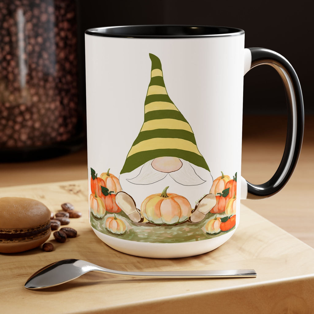 Fall Gnome "Sawyer" Two - Tone Ceramic Coffee Mugs - Blue Cava