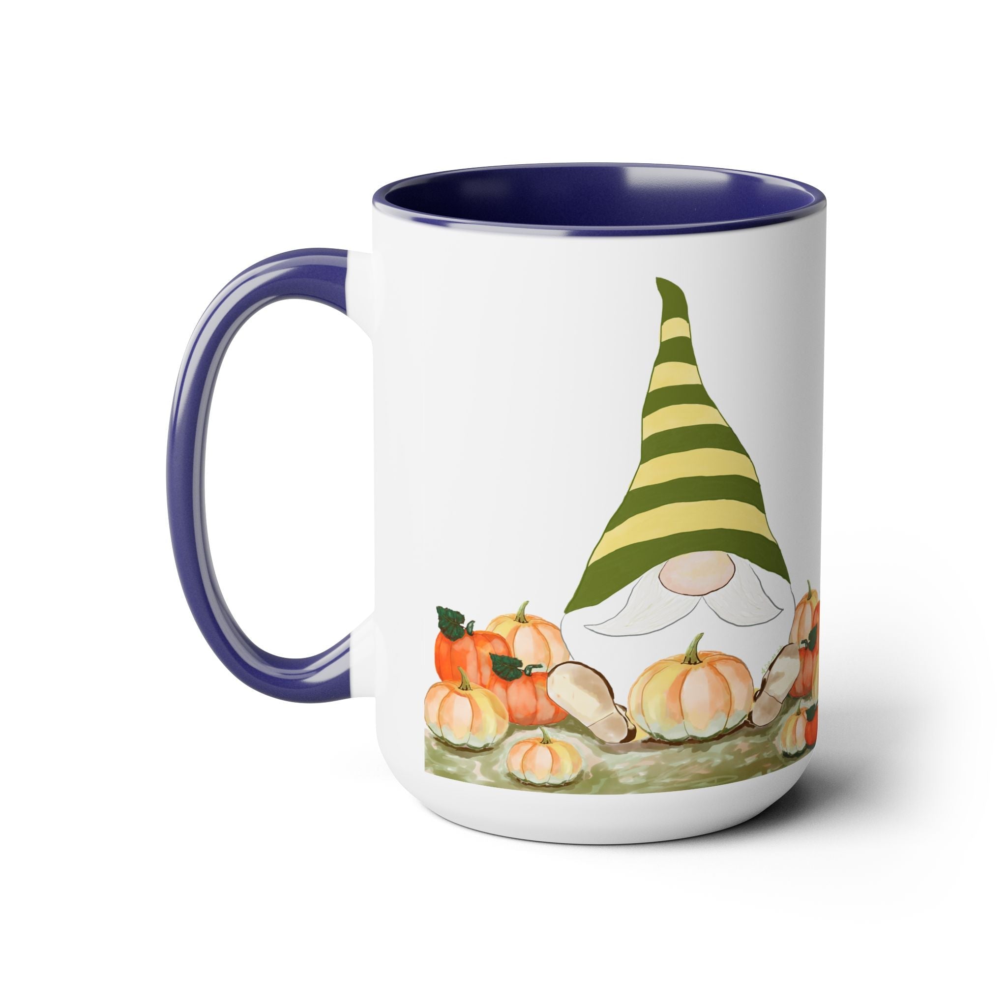 Fall Gnome "Sawyer" Two - Tone Ceramic Coffee Mugs - Blue Cava