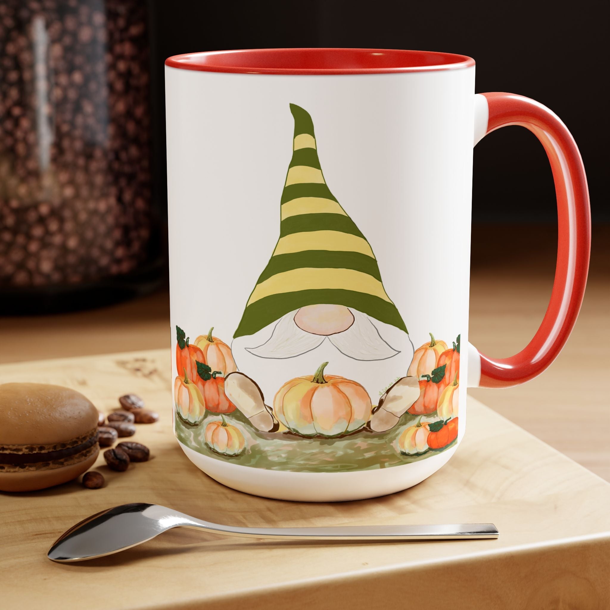 Fall Gnome "Sawyer" Two - Tone Ceramic Coffee Mugs - Blue Cava