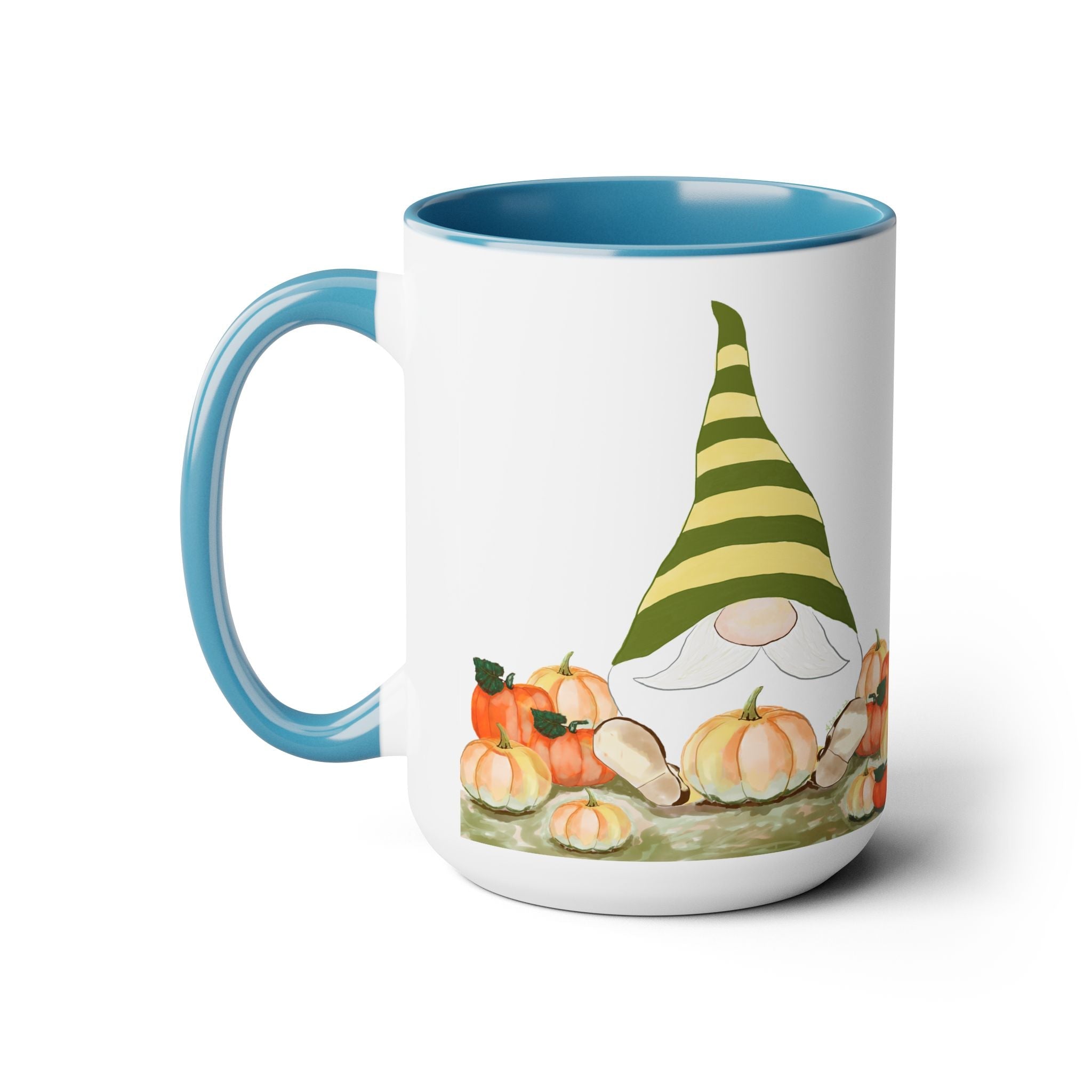 Fall Gnome "Sawyer" Two - Tone Ceramic Coffee Mugs - Blue Cava