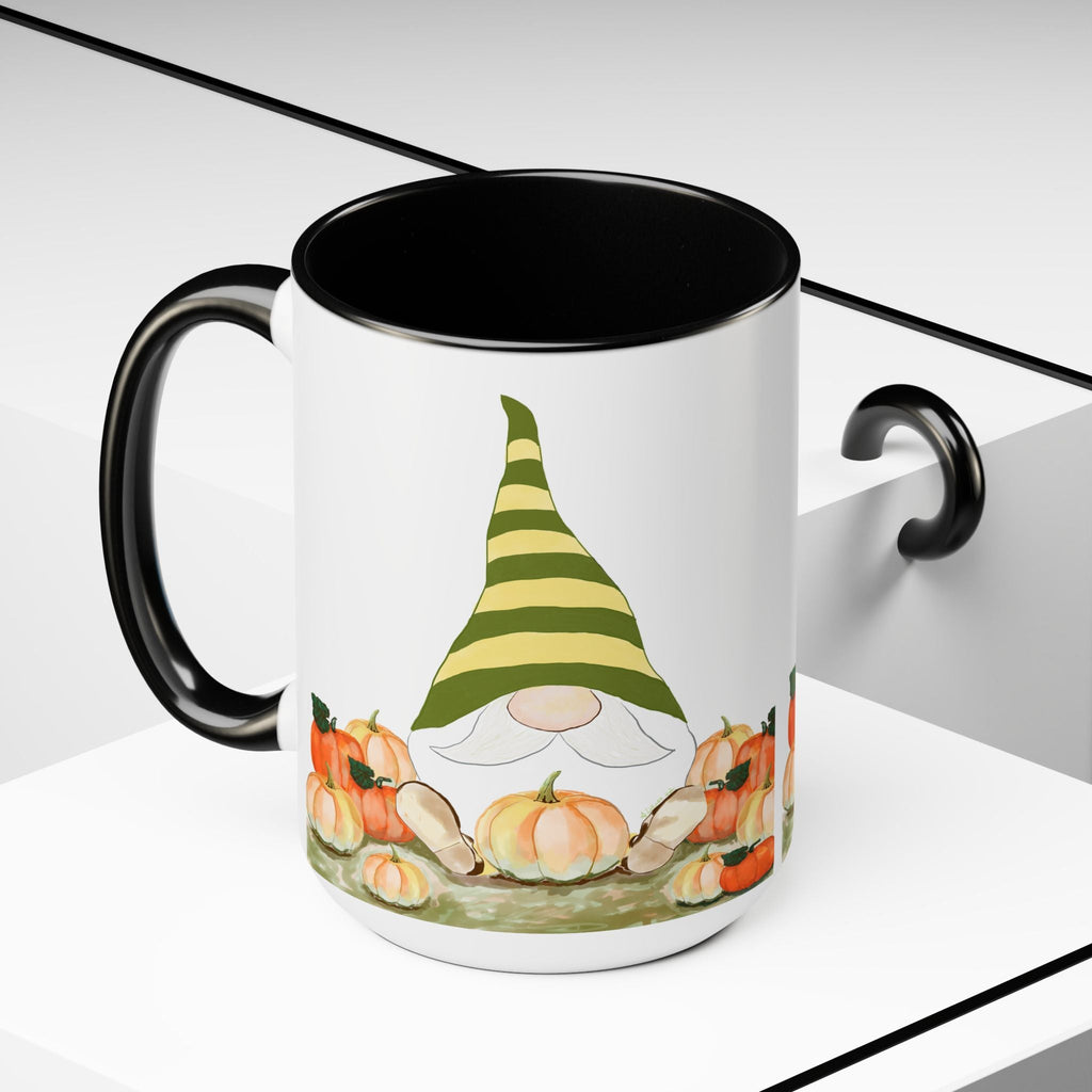 Fall Gnome "Sawyer" Two - Tone Ceramic Coffee Mugs - Blue Cava