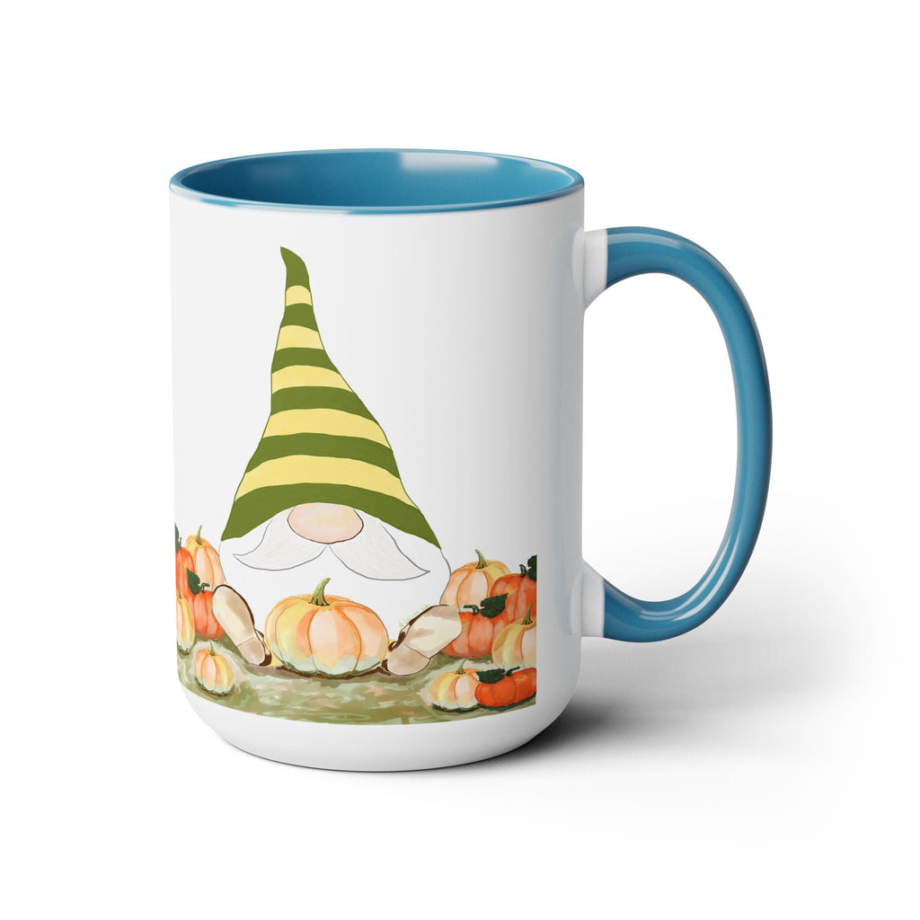Fall Gnome "Sawyer" Two - Tone Ceramic Coffee Mugs - Blue Cava