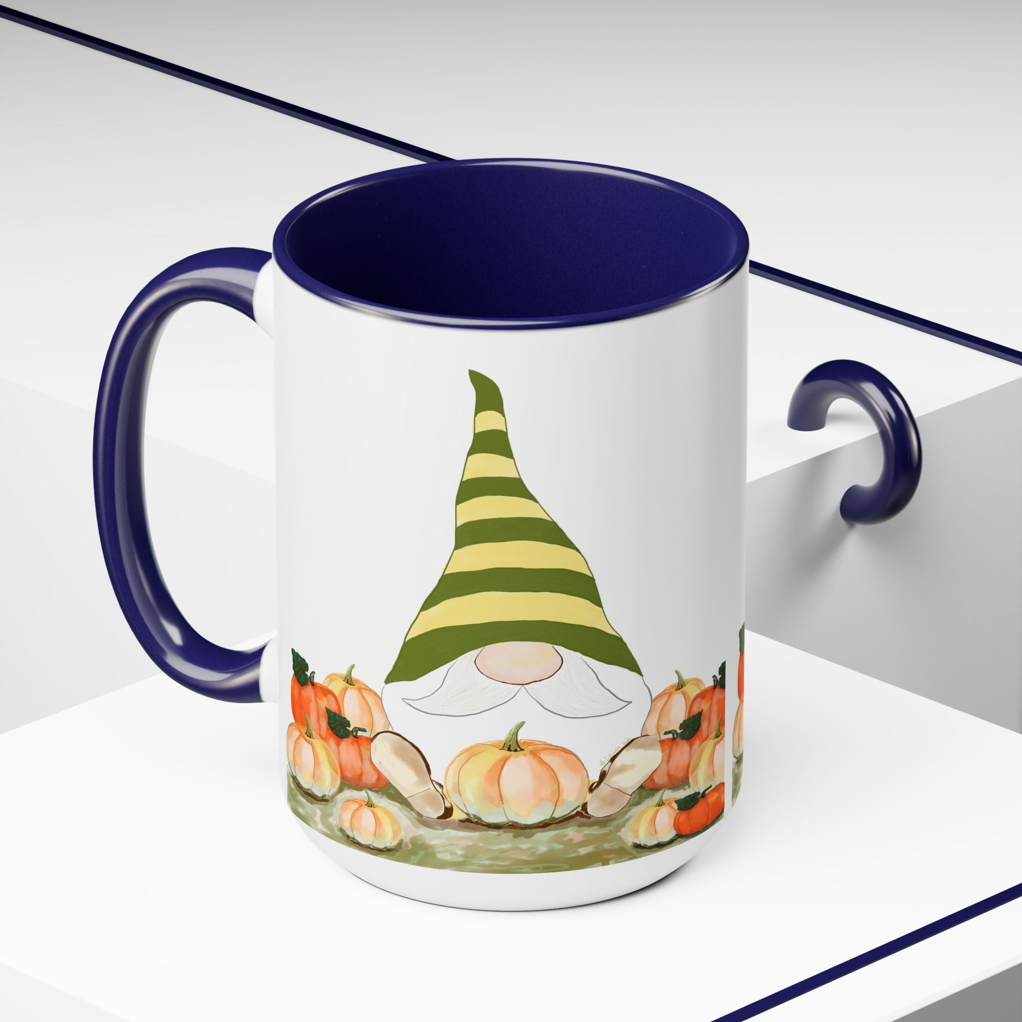 Fall Gnome "Sawyer" Two - Tone Ceramic Coffee Mugs - Blue Cava