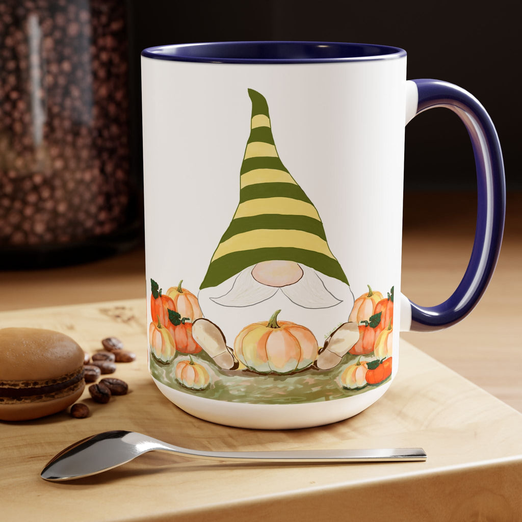 Fall Gnome "Sawyer" Two - Tone Ceramic Coffee Mugs - Blue Cava