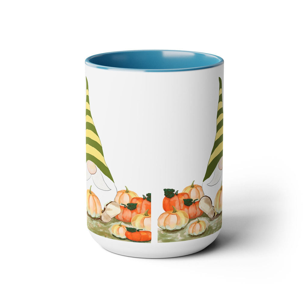 Fall Gnome "Sawyer" Two - Tone Ceramic Coffee Mugs - Blue Cava