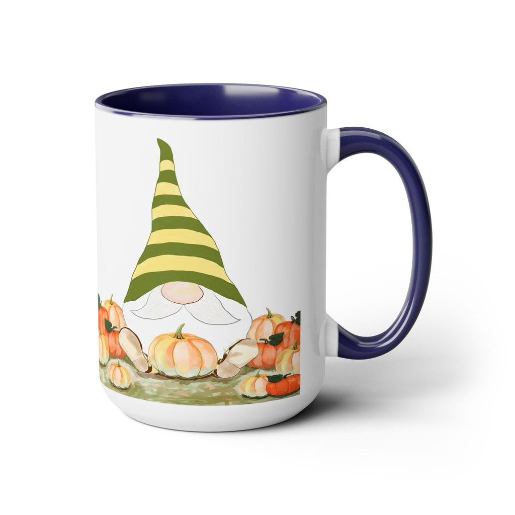 Fall Gnome "Sawyer" Two - Tone Ceramic Coffee Mugs - Blue Cava