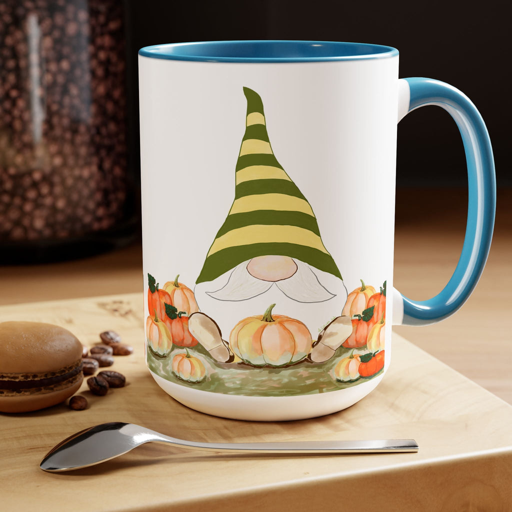Fall Gnome "Sawyer" Two - Tone Ceramic Coffee Mugs - Blue Cava