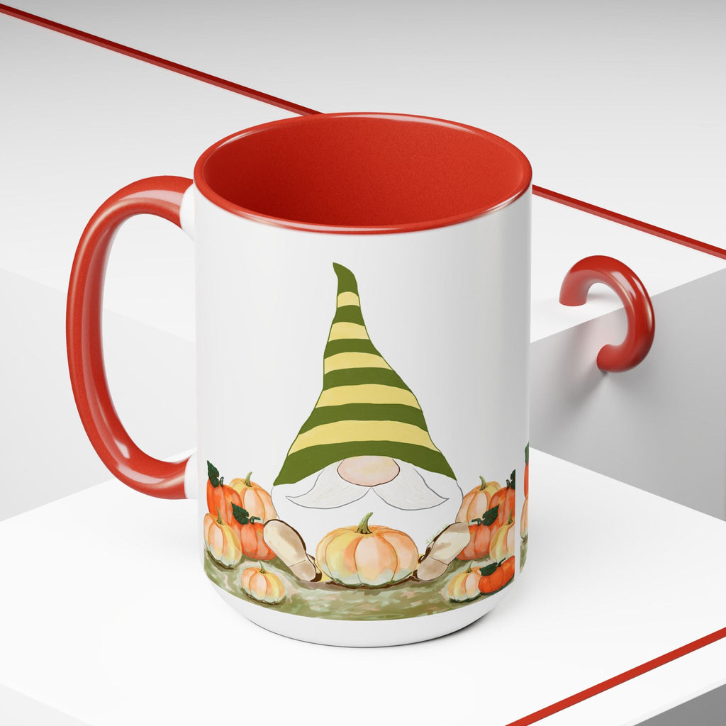 Fall Gnome "Sawyer" Two - Tone Ceramic Coffee Mugs - Blue Cava