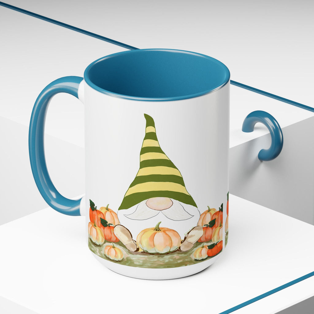 Fall Gnome "Sawyer" Two - Tone Ceramic Coffee Mugs - Blue Cava