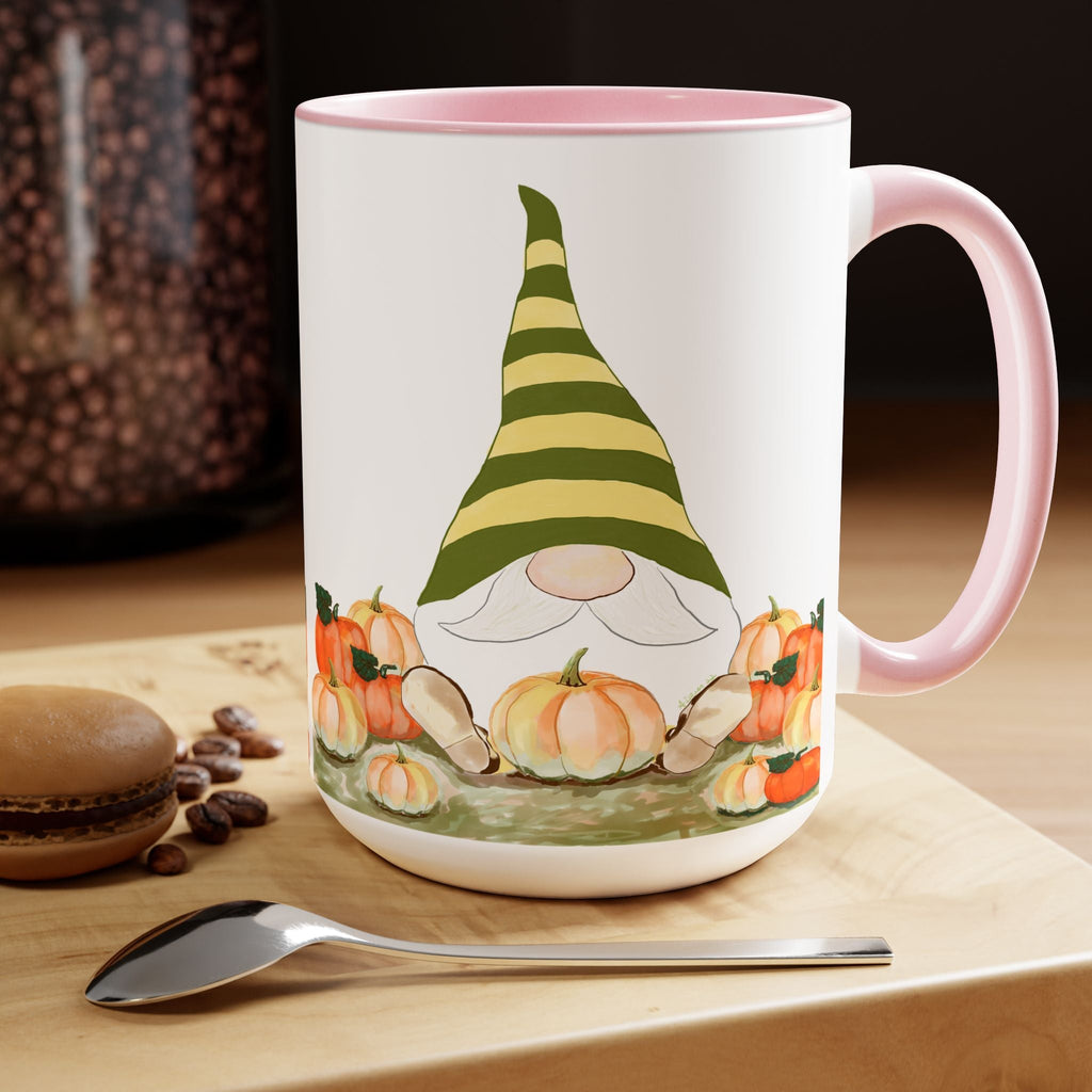Fall Gnome "Sawyer" Two - Tone Ceramic Coffee Mugs - Blue Cava