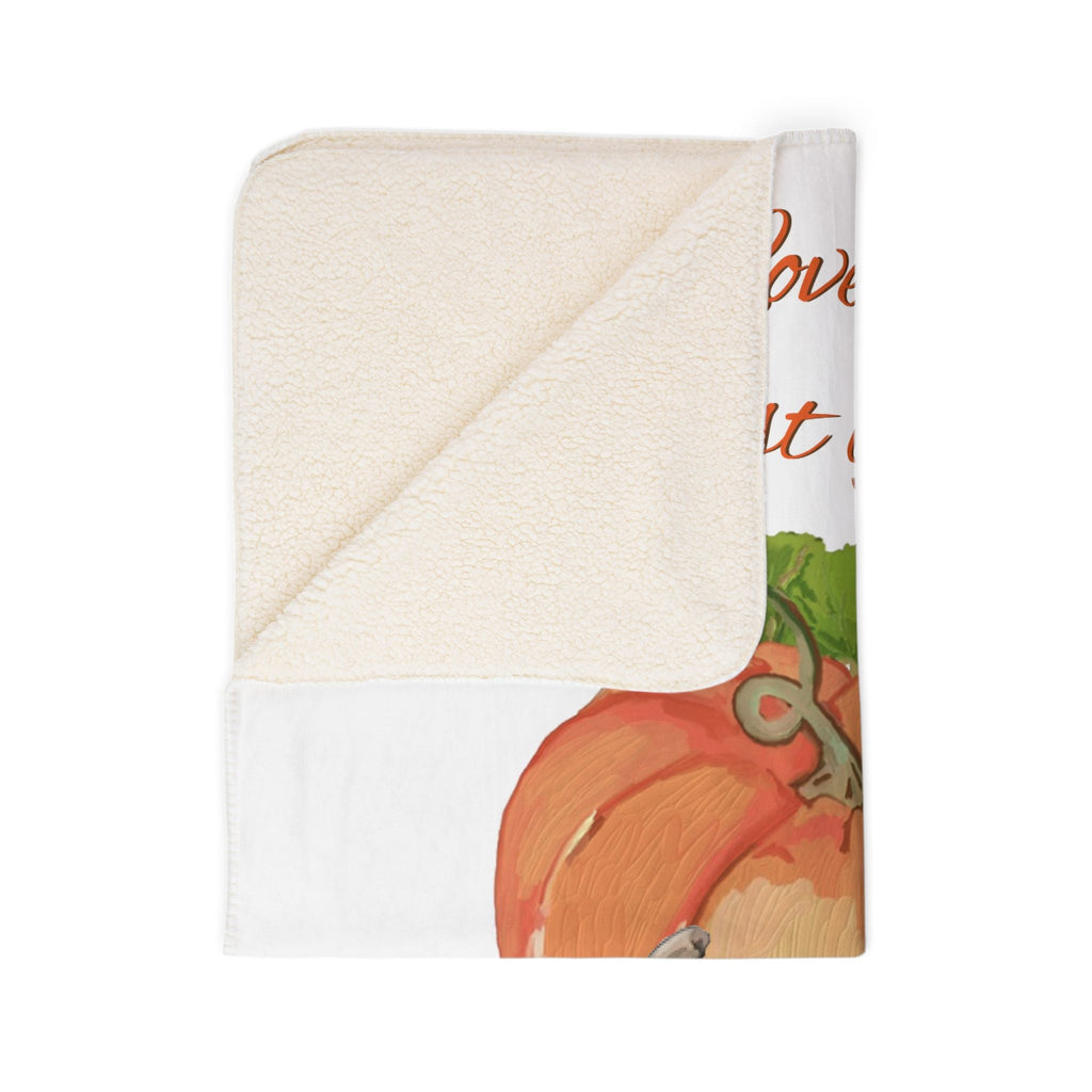 Fall Harvest Pumpkin Fleece Sherpa Blanket - Blue Cava