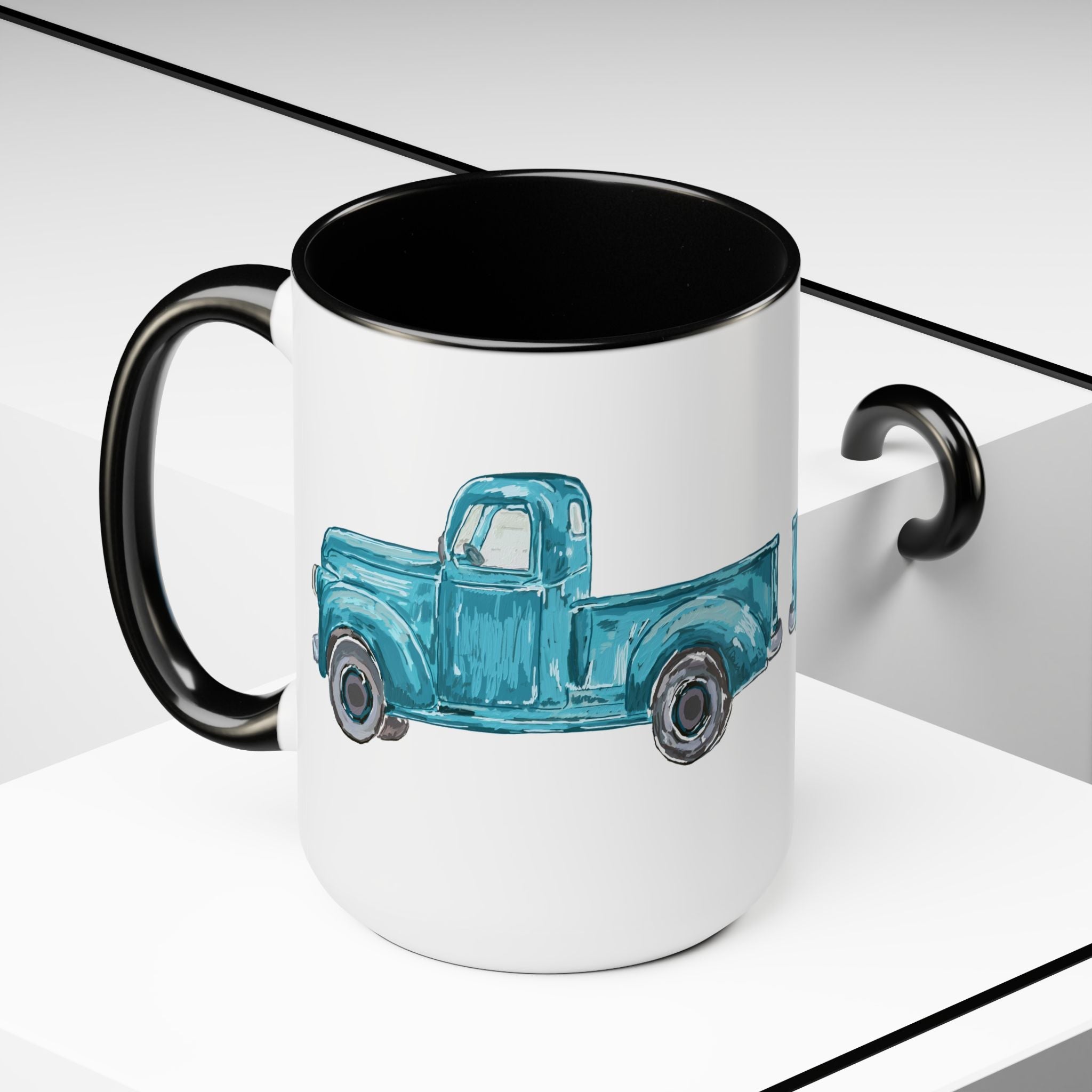 Fall Truck Two - Tone Ceramic Coffee Mugs - Blue Cava