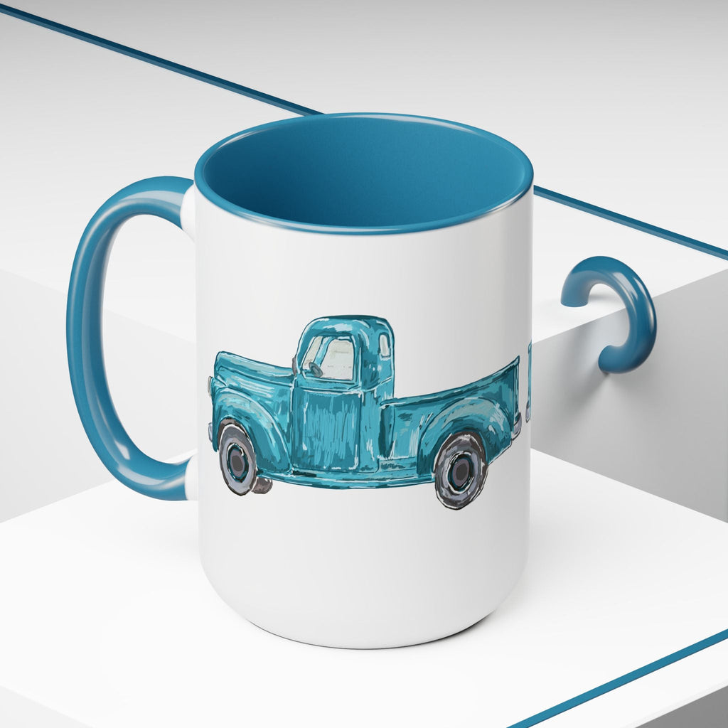 Fall Truck Two - Tone Ceramic Coffee Mugs - Blue Cava