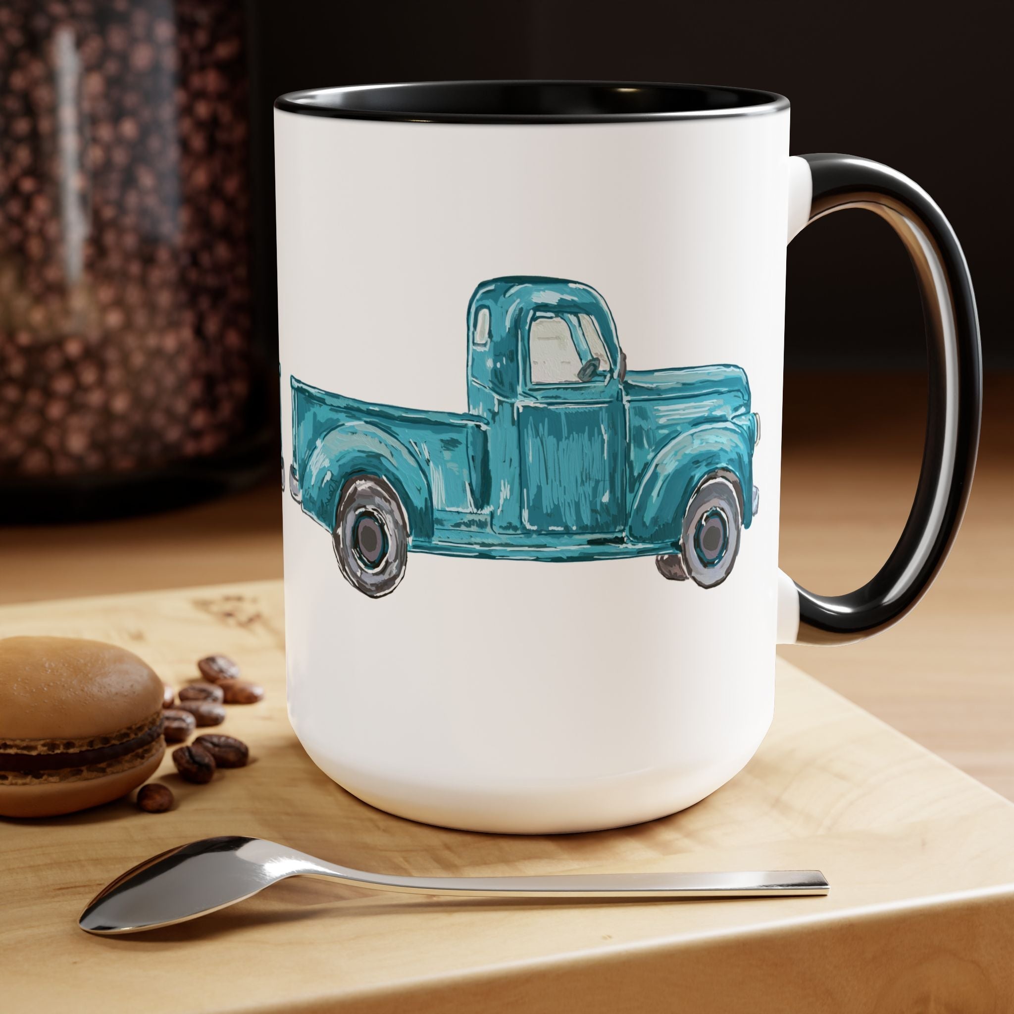 Fall Truck Two - Tone Ceramic Coffee Mugs - Blue Cava