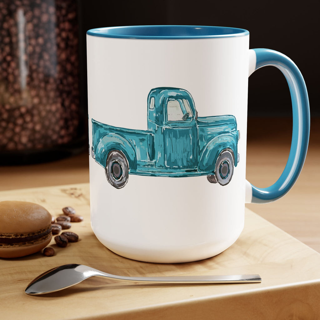 Fall Truck Two - Tone Ceramic Coffee Mugs - Blue Cava