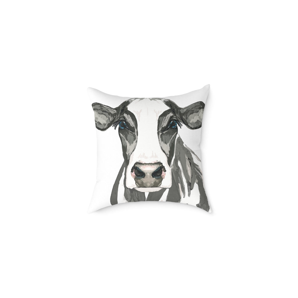 Farmhouse Black And White Cow Square Poly Canvas Pillows - Blue Cava