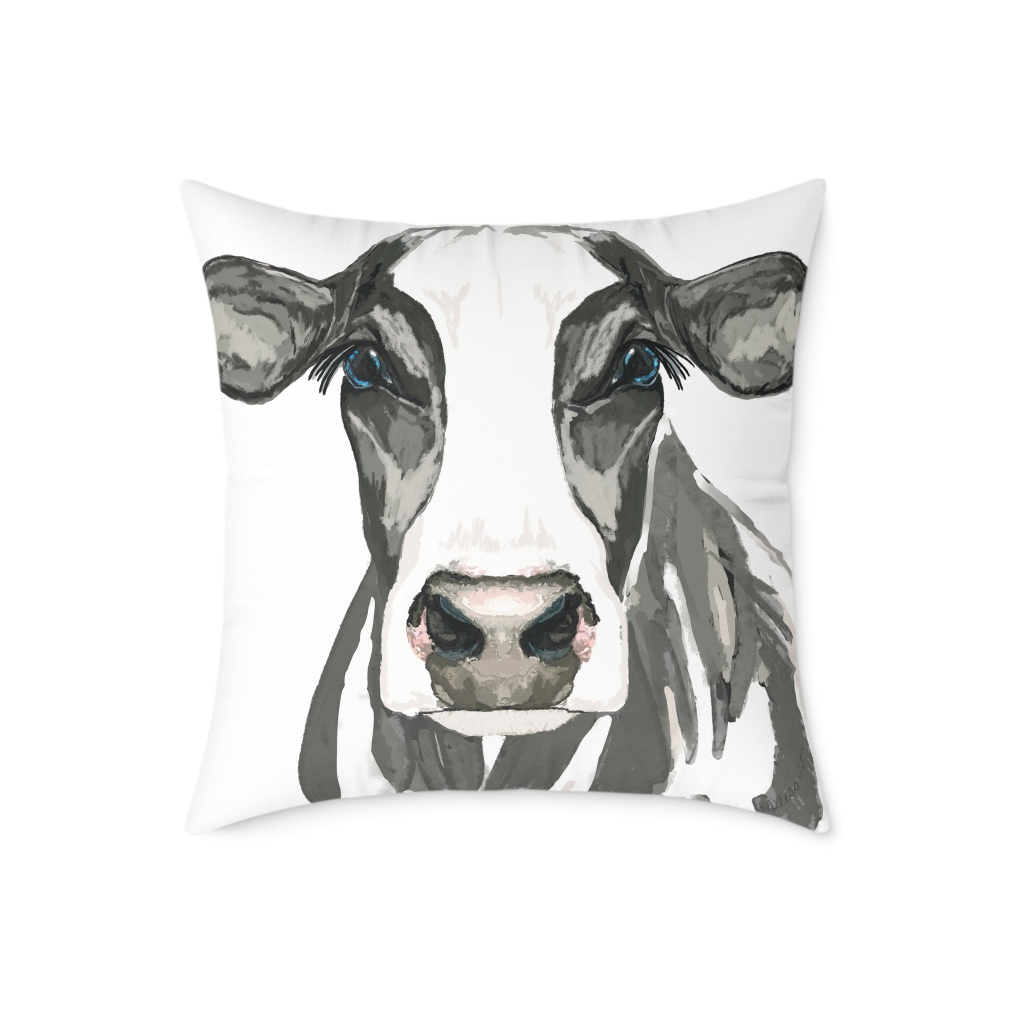 Farmhouse Black And White Cow Square Poly Canvas Pillows - Blue Cava