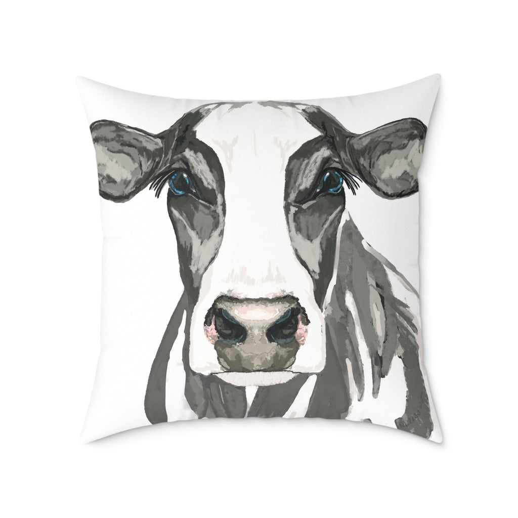 Farmhouse Black And White Cow Square Poly Canvas Pillows - Blue Cava