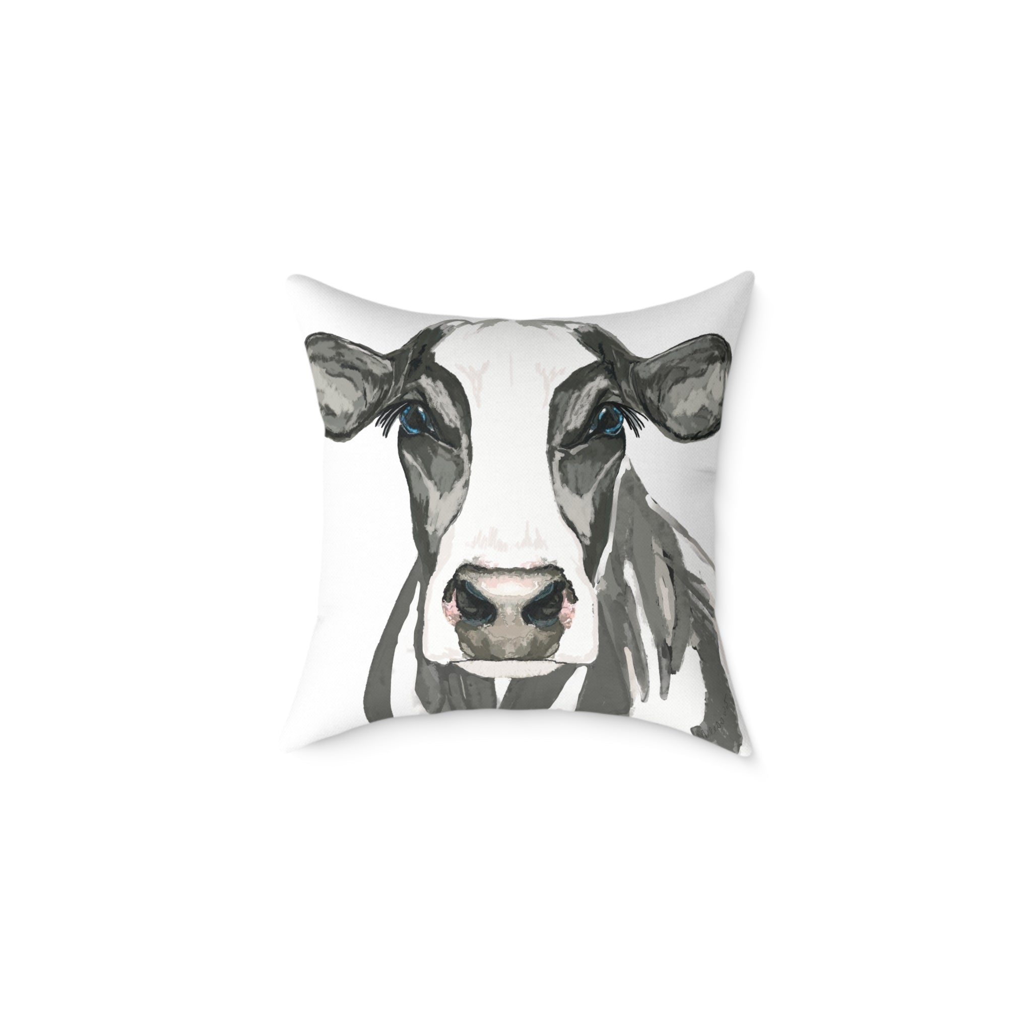 Farmhouse Black And White Cow Square Poly Canvas Pillows - Blue Cava
