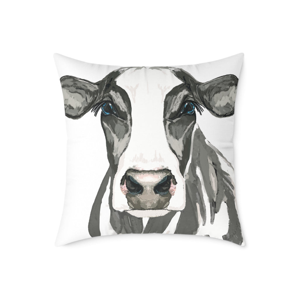 Farmhouse Black And White Cow Square Poly Canvas Pillows - Blue Cava