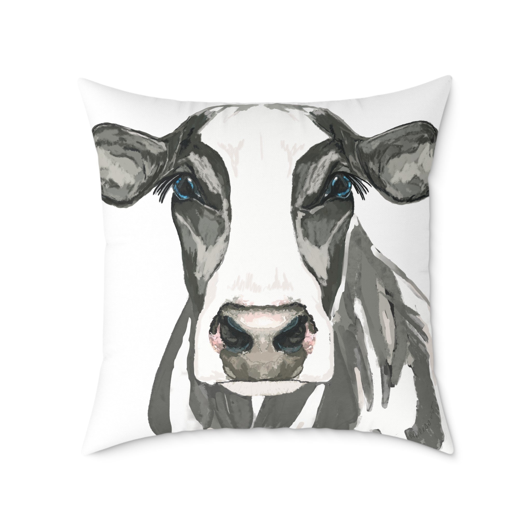 Farmhouse Black And White Cow Square Poly Canvas Pillows - Blue Cava