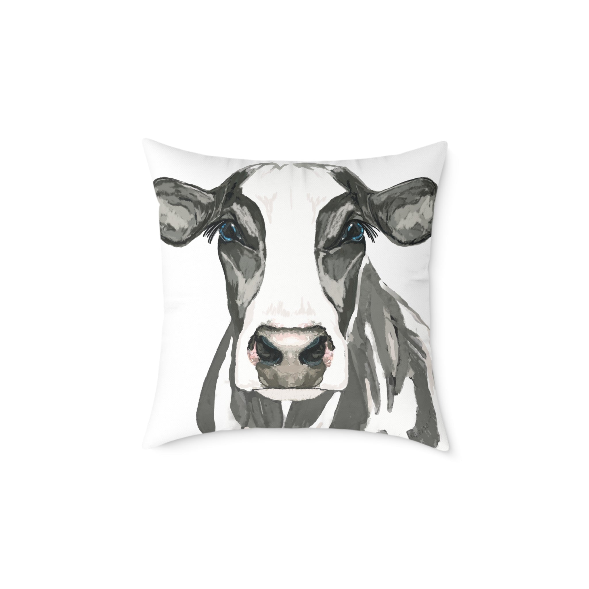 Farmhouse Black And White Cow Square Poly Canvas Pillows - Blue Cava