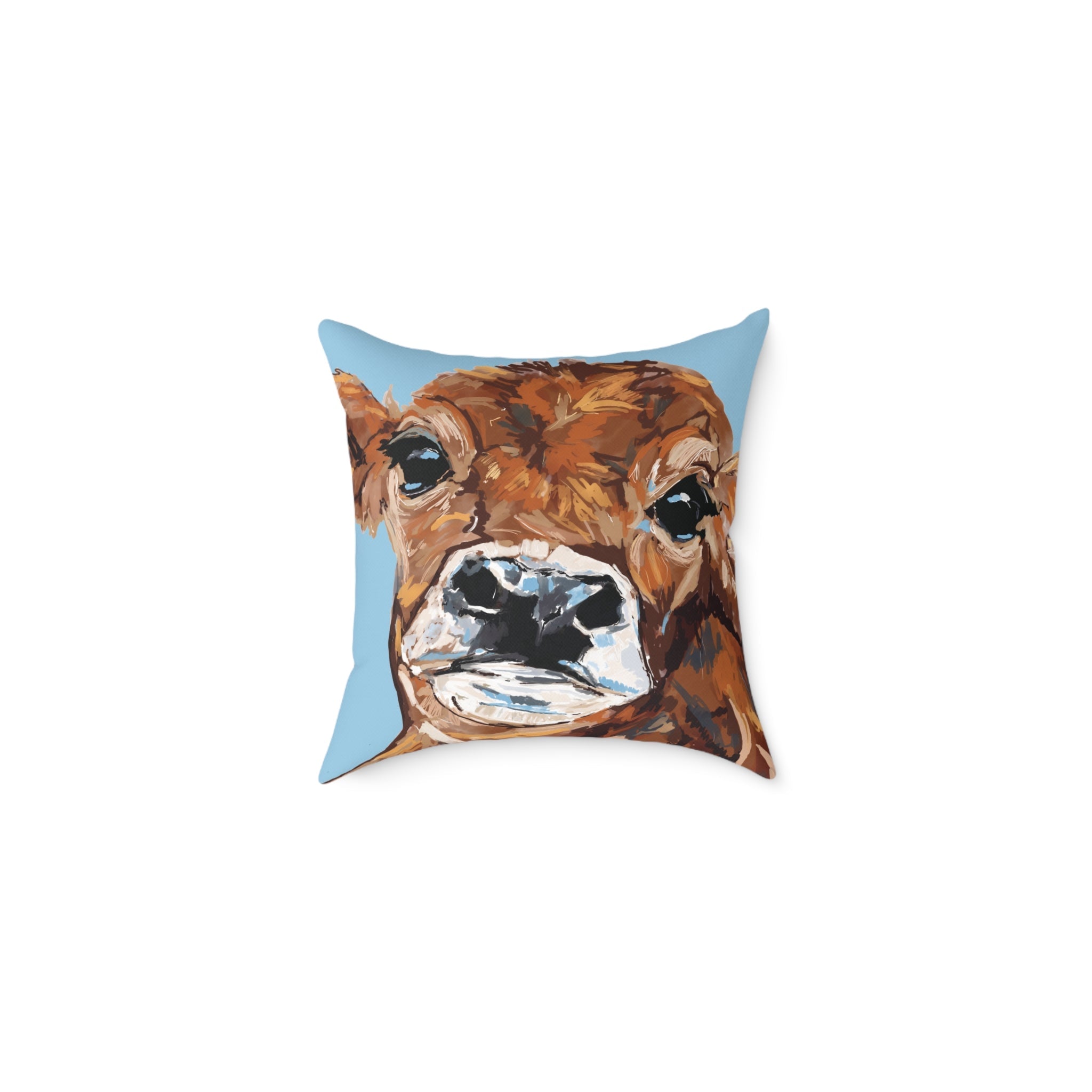 Farmhouse Brown Cow Square Poly Canvas Throw Pillows - Blue Cava