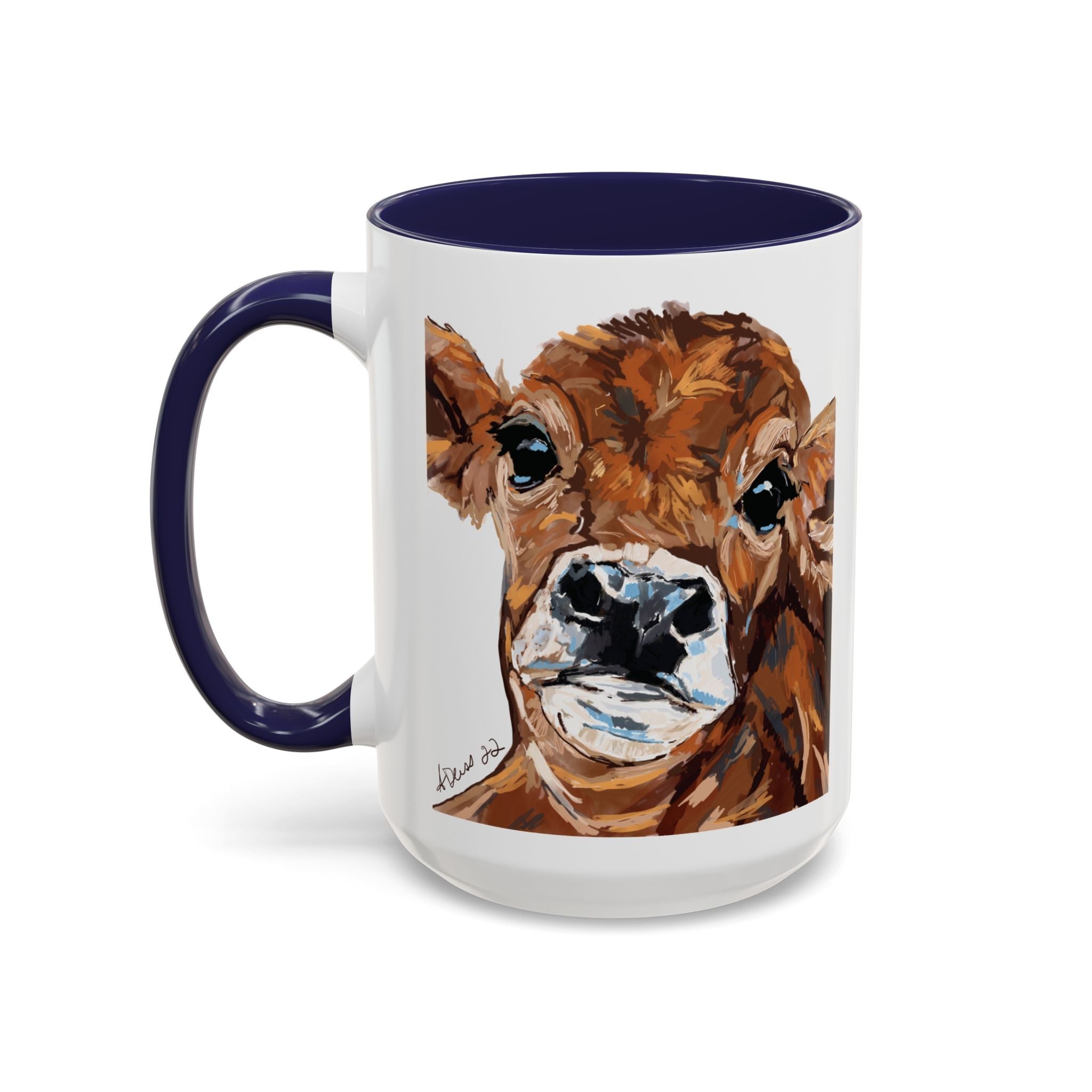 Farmhouse Brown Cow Two Tone Ceramic Mugs - Animal Lover Gifts - Blue Cava