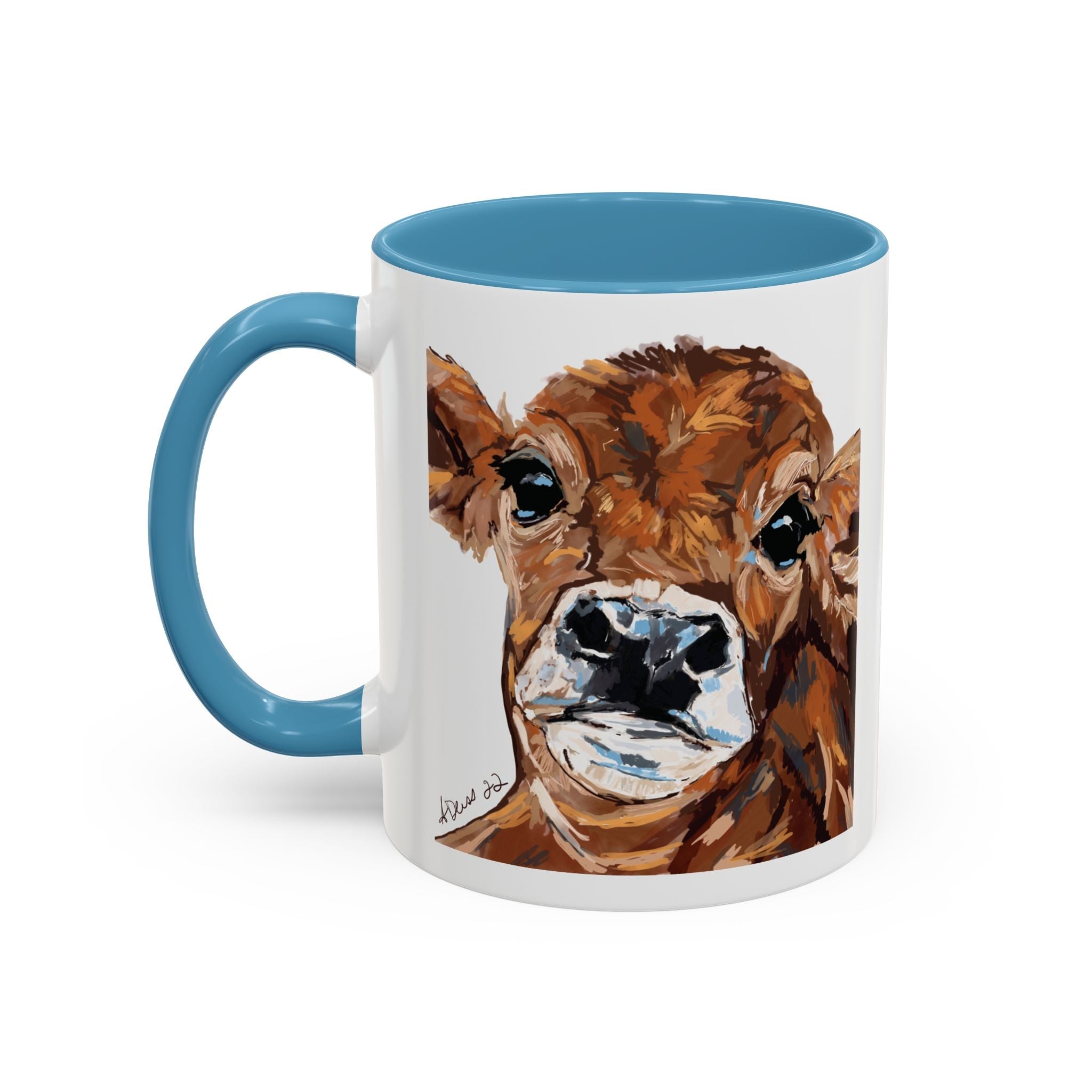 Farmhouse Brown Cow Two Tone Ceramic Mugs - Animal Lover Gifts - Blue Cava
