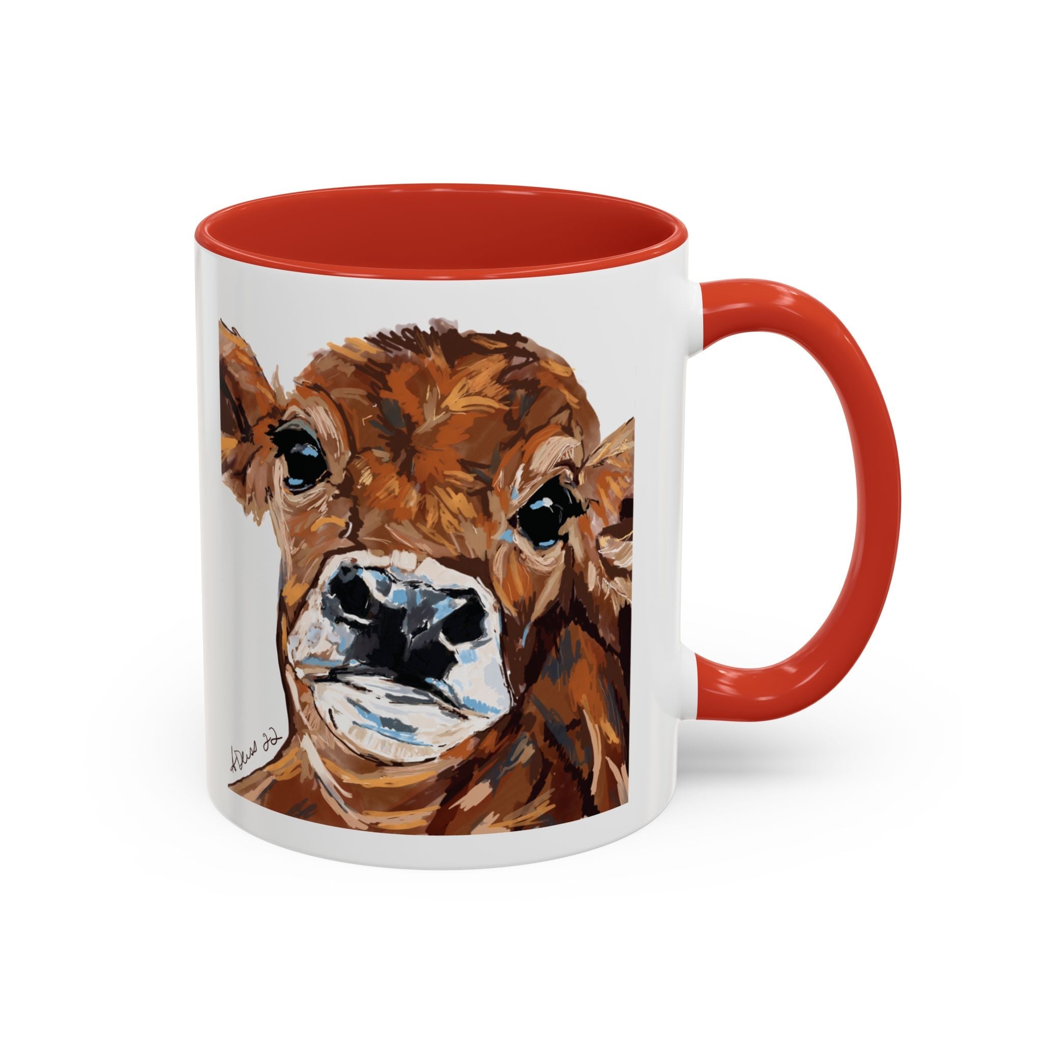 Farmhouse Brown Cow Two Tone Ceramic Mugs - Animal Lover Gifts - Blue Cava