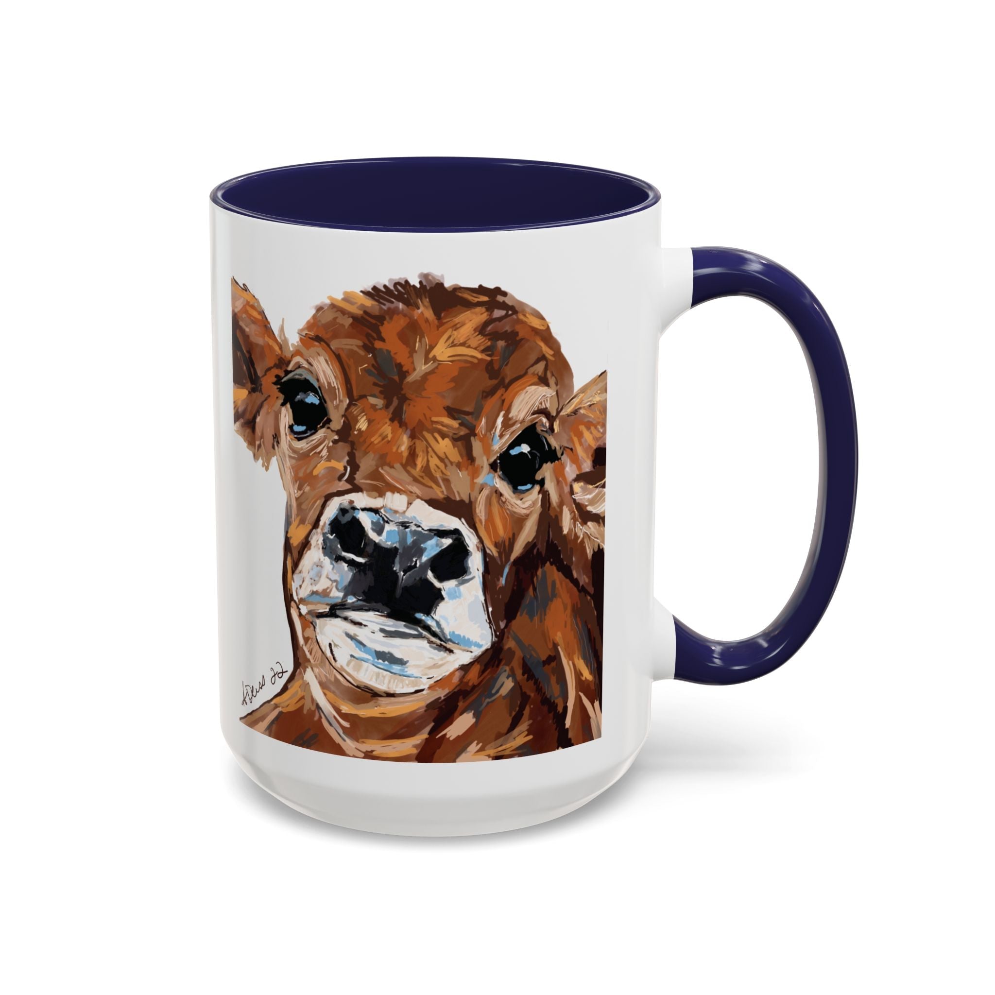 Farmhouse Brown Cow Two Tone Ceramic Mugs - Animal Lover Gifts - Blue Cava