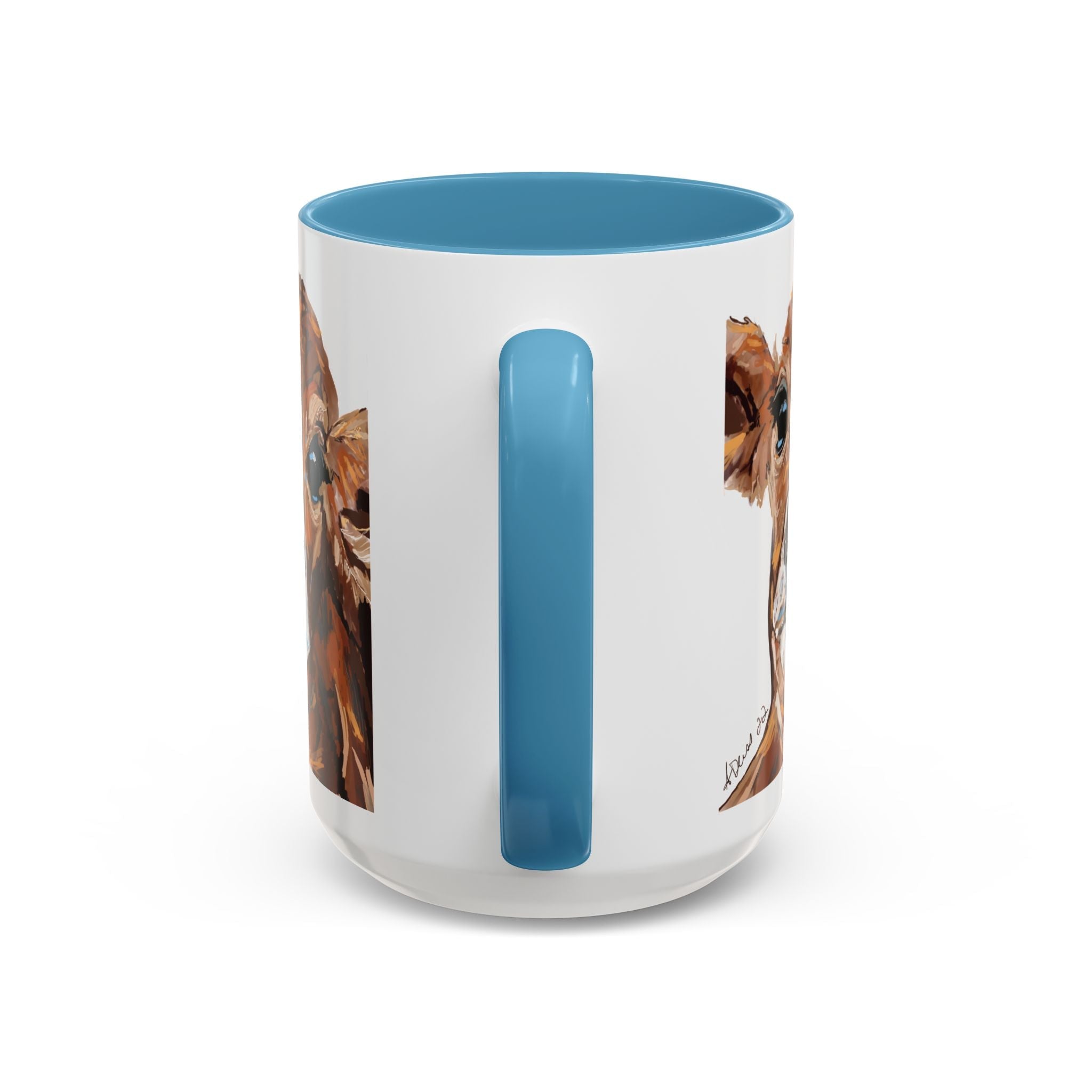 Farmhouse Brown Cow Two Tone Ceramic Mugs - Animal Lover Gifts - Blue Cava