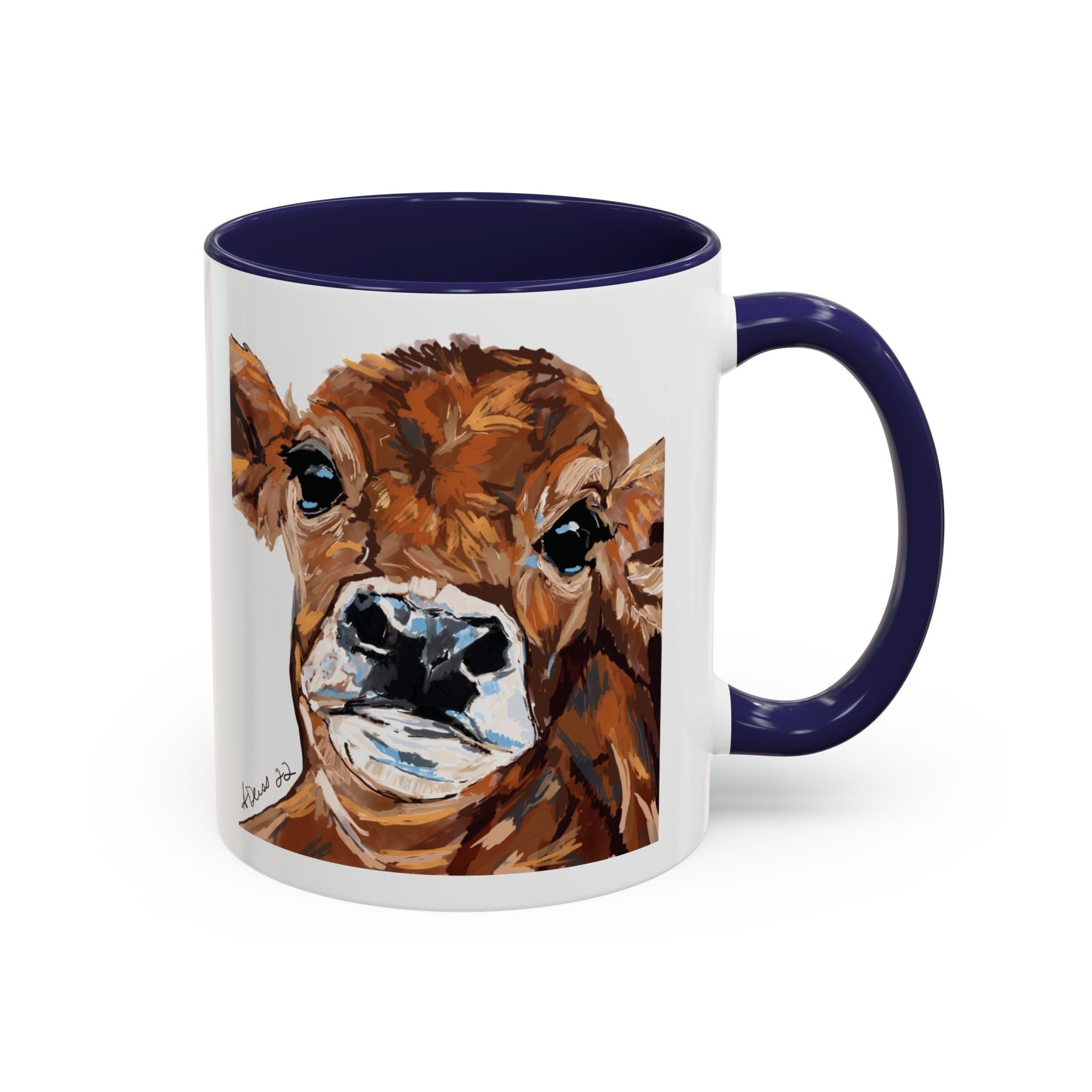 Farmhouse Brown Cow Two Tone Ceramic Mugs - Animal Lover Gifts - Blue Cava