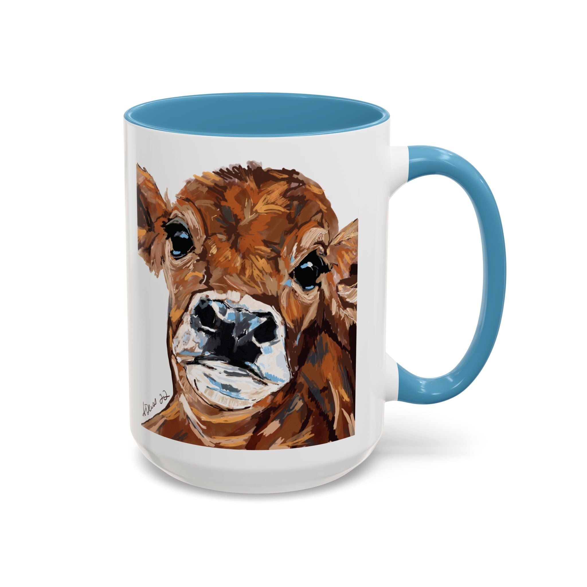 Farmhouse Brown Cow Two Tone Ceramic Mugs - Animal Lover Gifts - Blue Cava