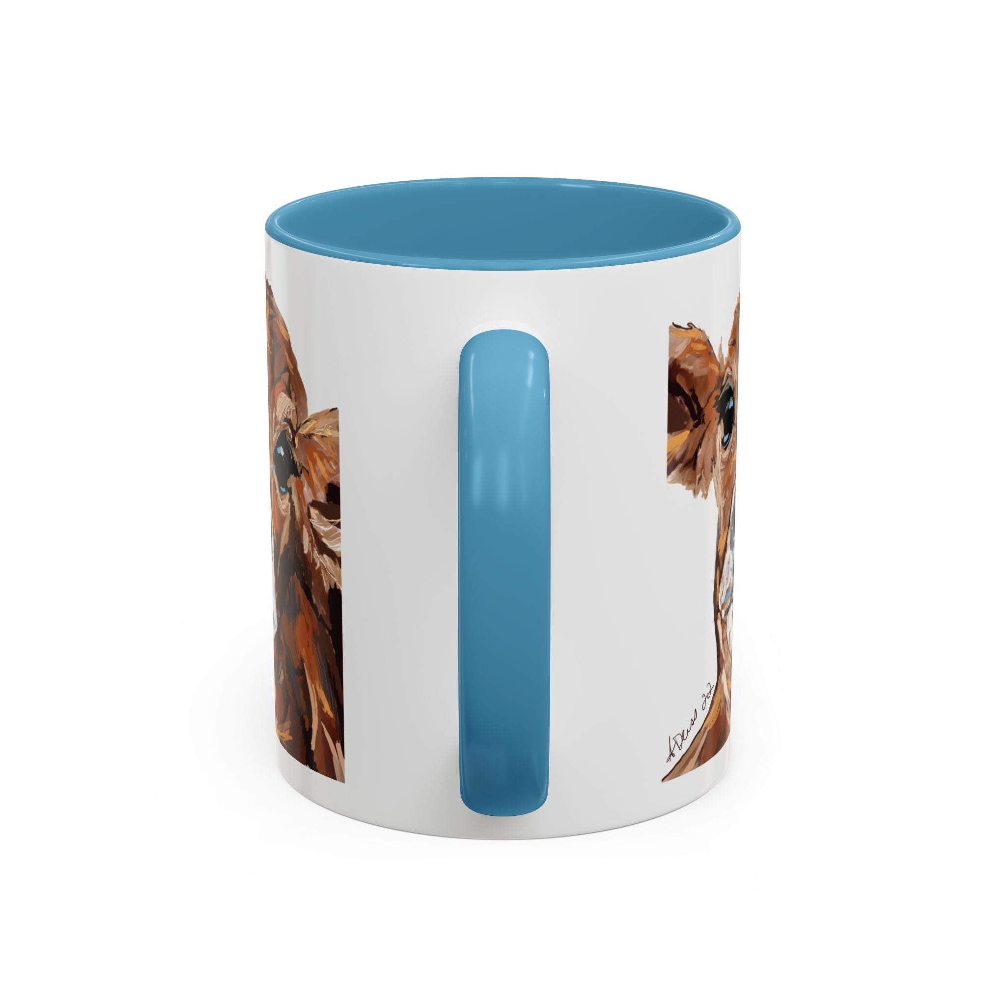 Farmhouse Brown Cow Two Tone Ceramic Mugs - Animal Lover Gifts - Blue Cava