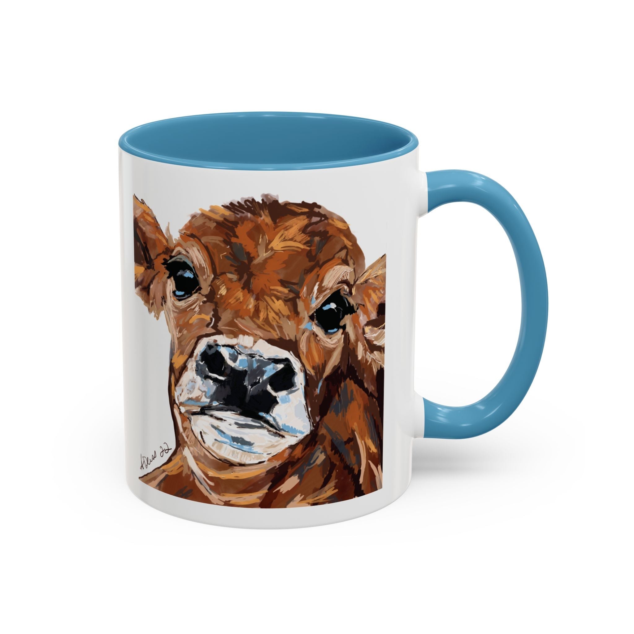 Farmhouse Brown Cow Two Tone Ceramic Mugs - Animal Lover Gifts - Blue Cava