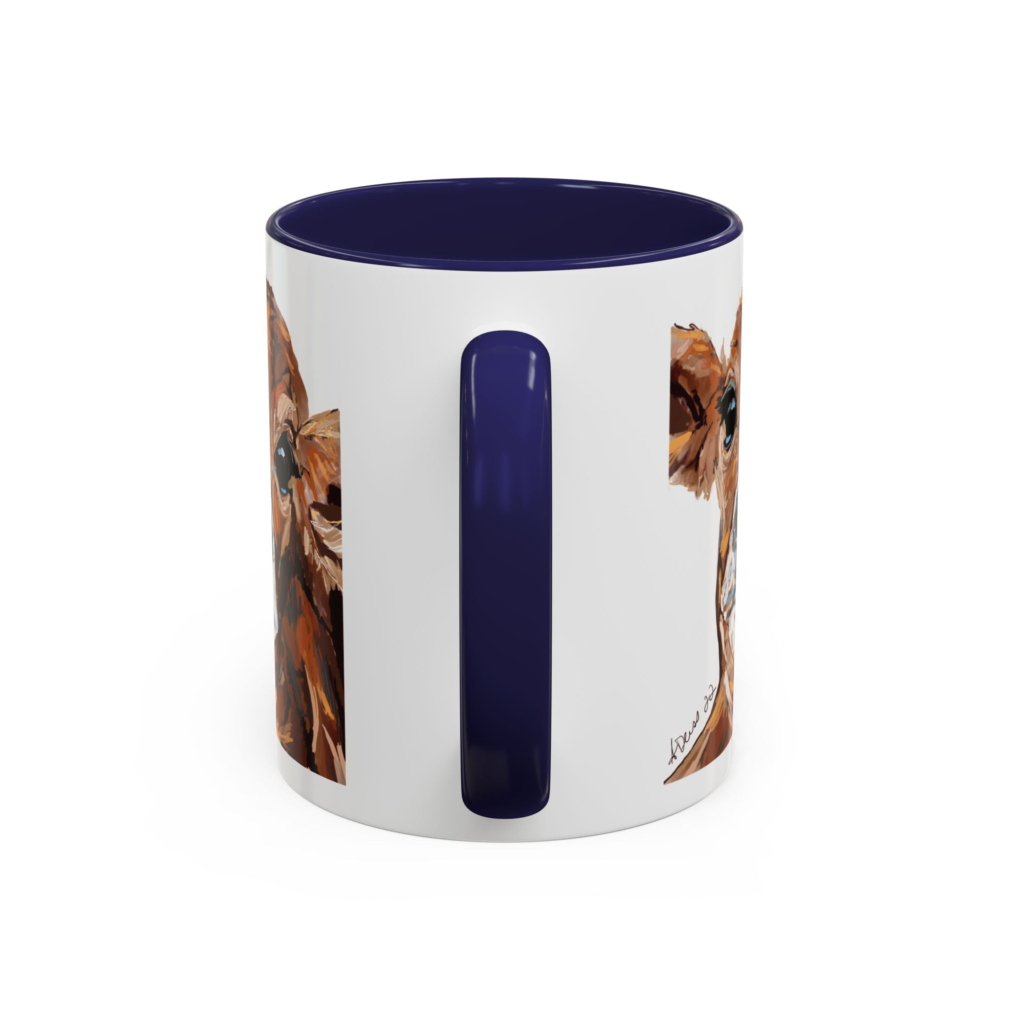 Farmhouse Brown Cow Two Tone Ceramic Mugs - Animal Lover Gifts - Blue Cava