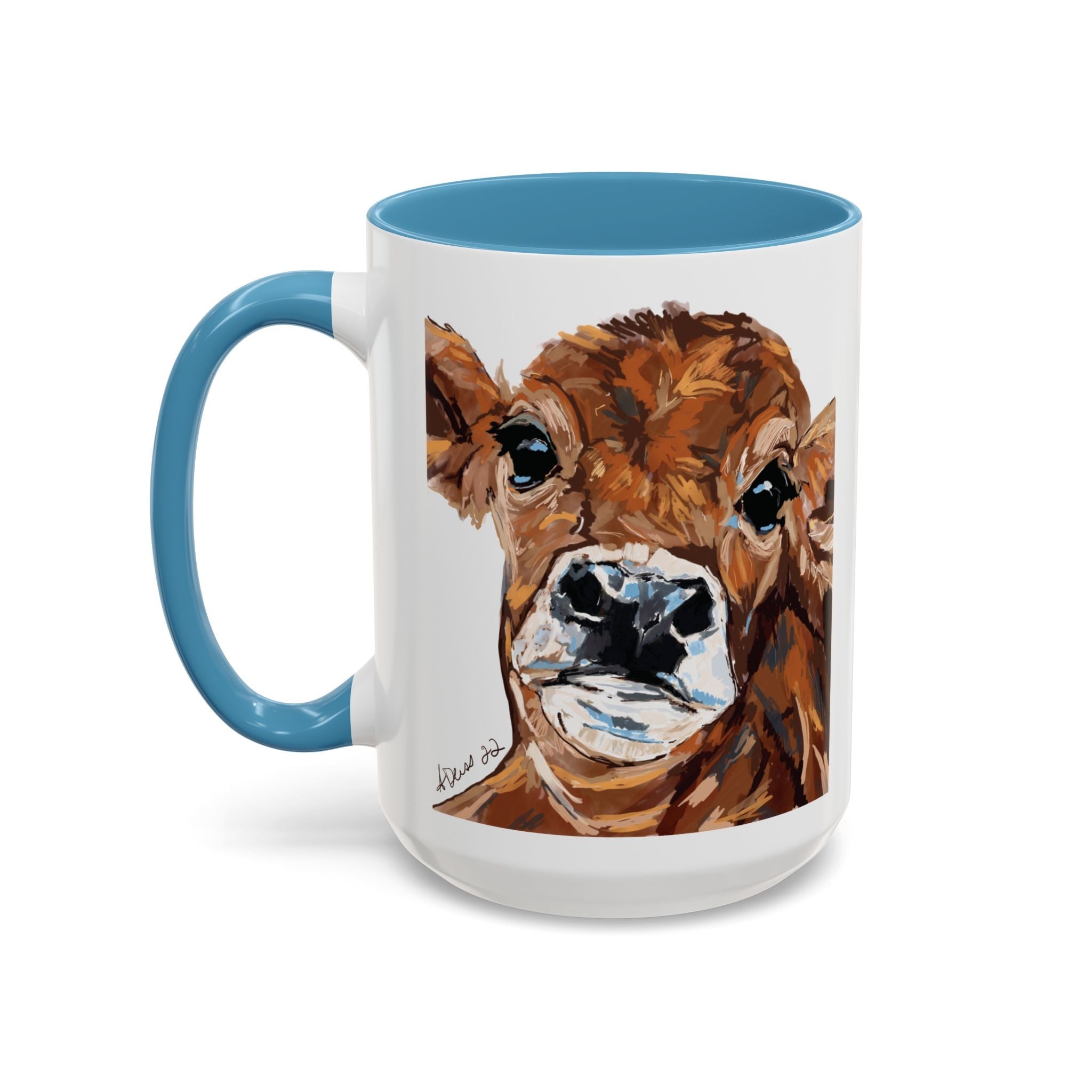 Farmhouse Brown Cow Two Tone Ceramic Mugs - Animal Lover Gifts - Blue Cava