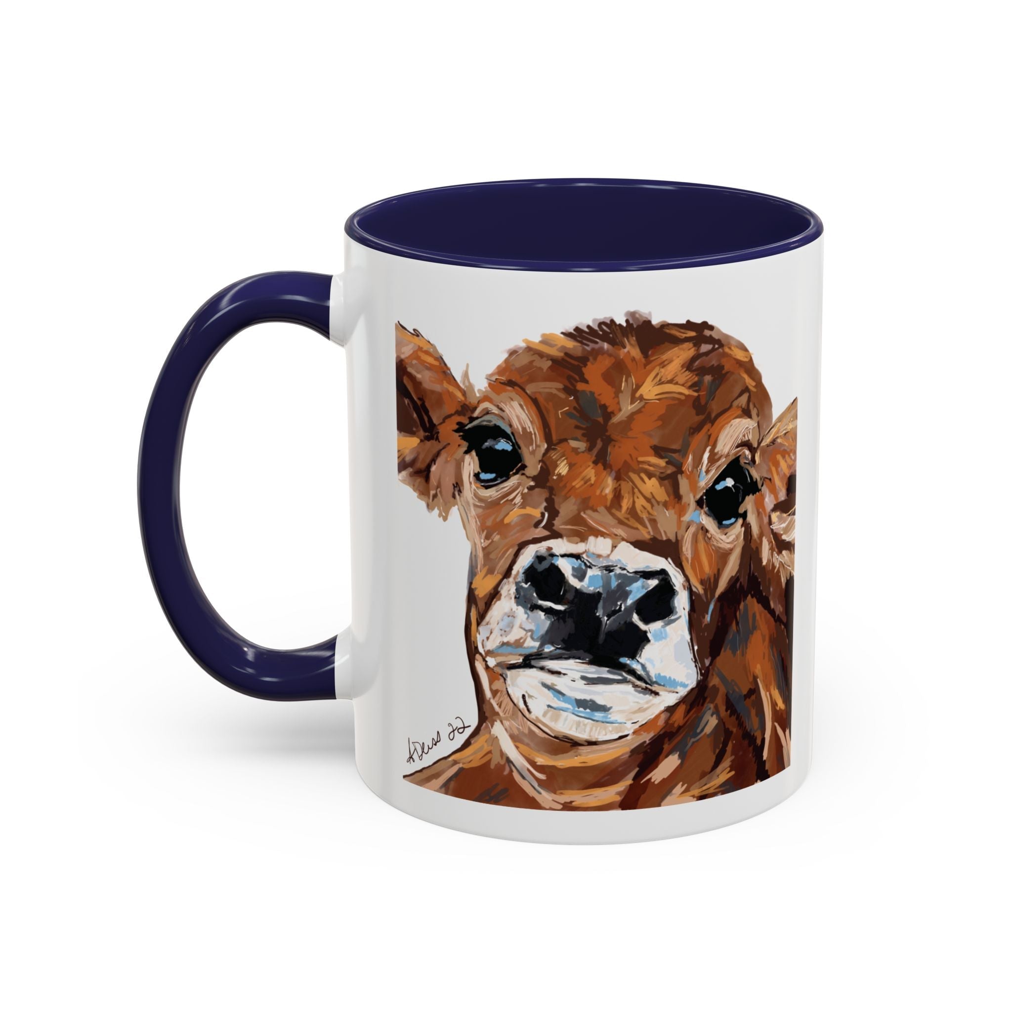 Farmhouse Brown Cow Two Tone Ceramic Mugs - Animal Lover Gifts - Blue Cava