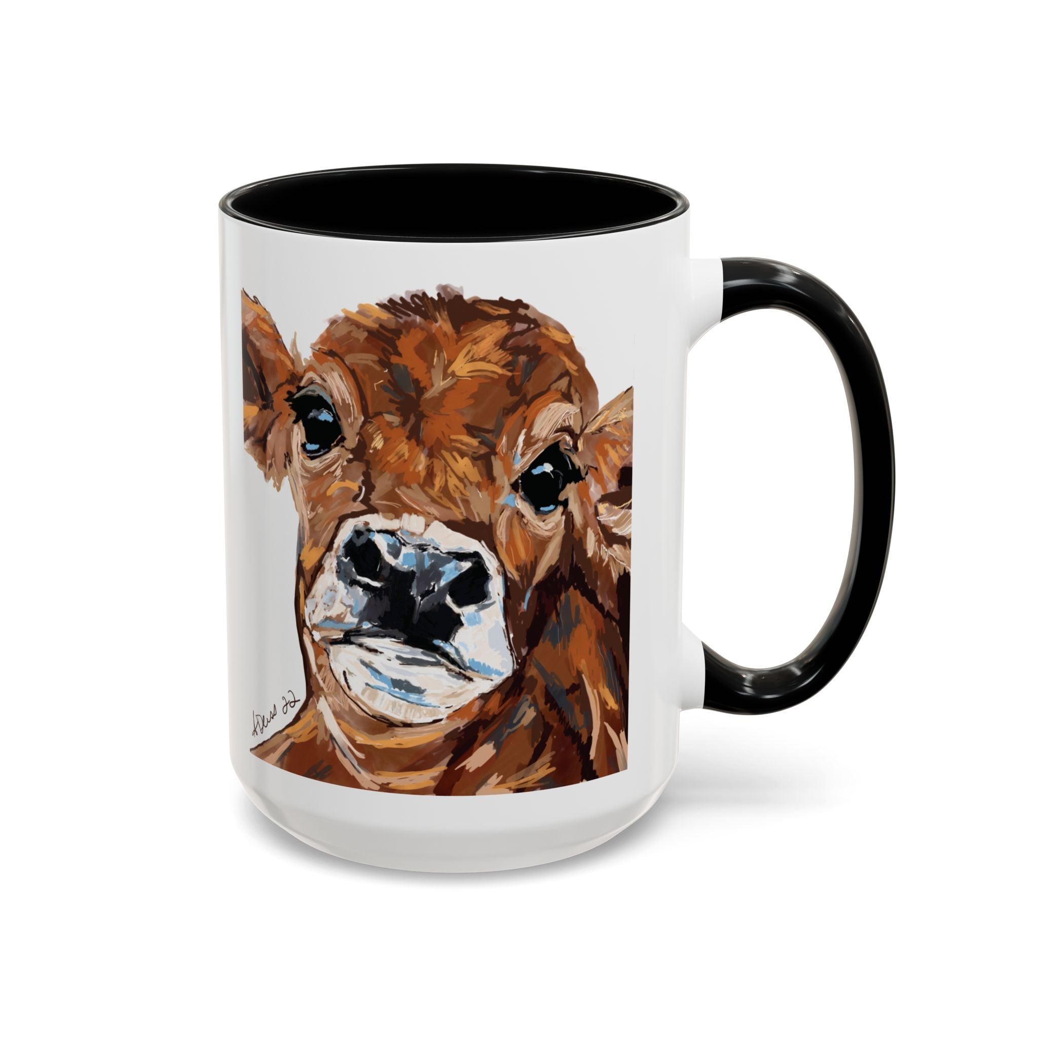 Farmhouse Brown Cow Two Tone Ceramic Mugs - Animal Lover Gifts - Blue Cava