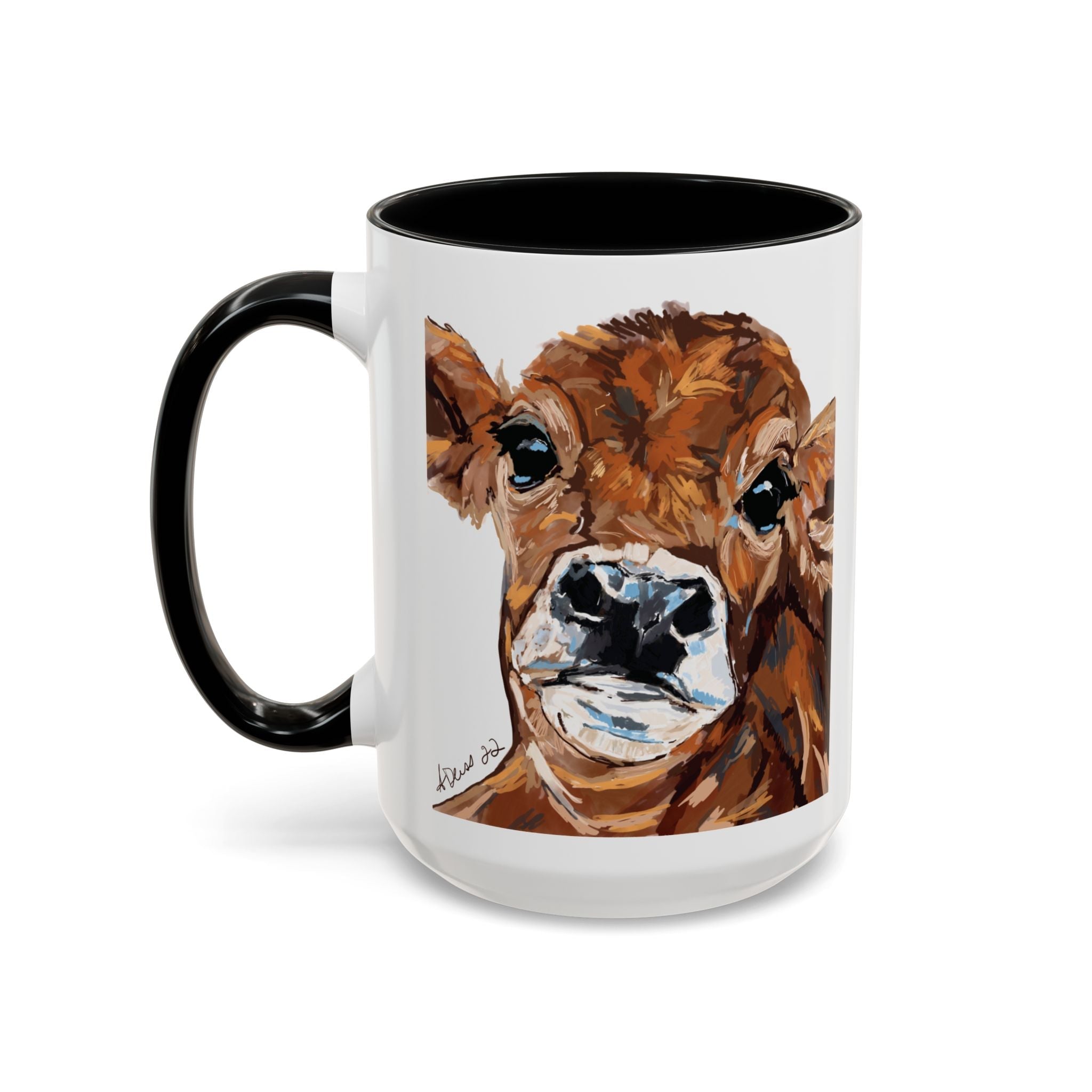 Farmhouse Brown Cow Two Tone Ceramic Mugs - Animal Lover Gifts - Blue Cava