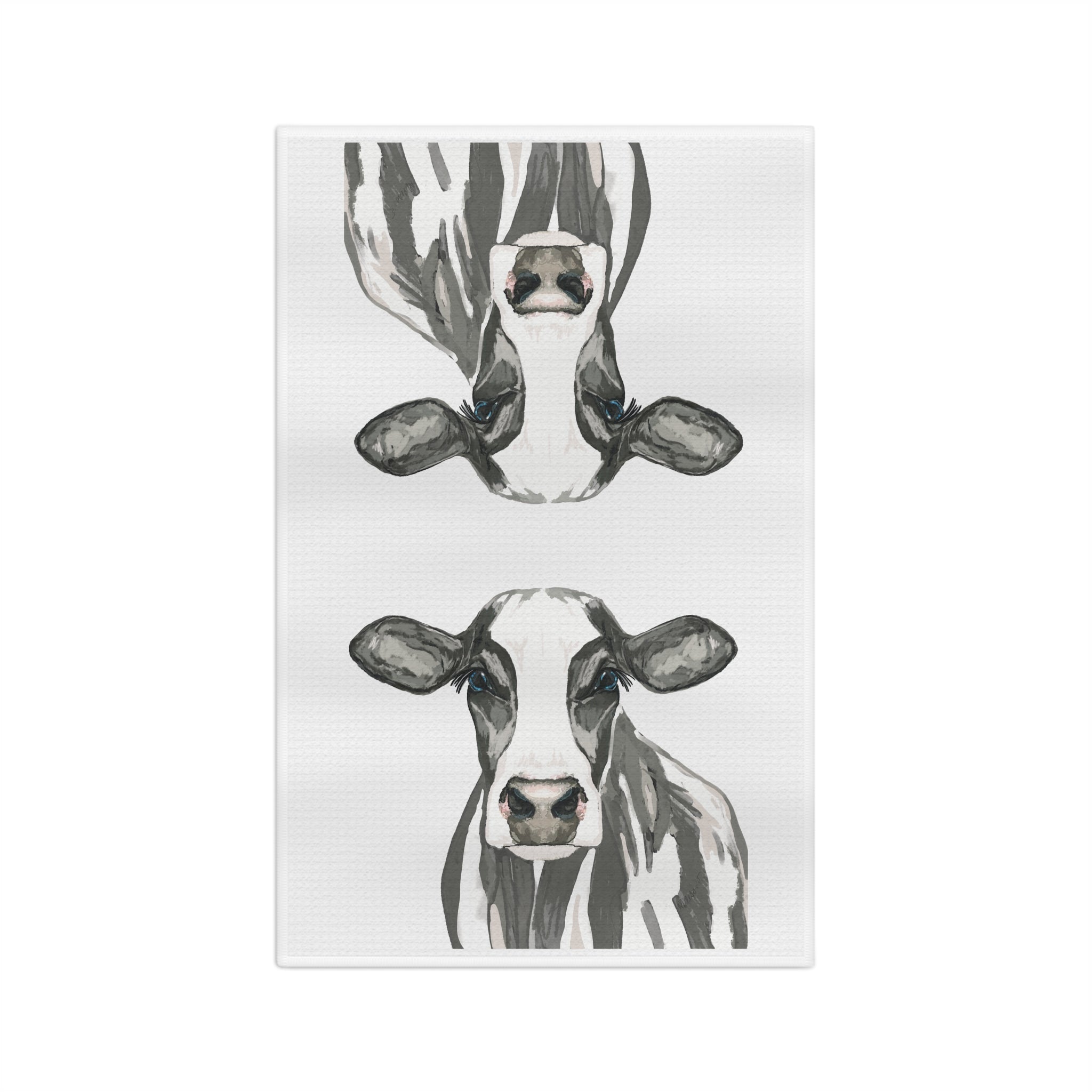 Farmhouse Cow Microfiber Tea Towel – Watercolor Farmhouse Kitchen Decor - Blue Cava