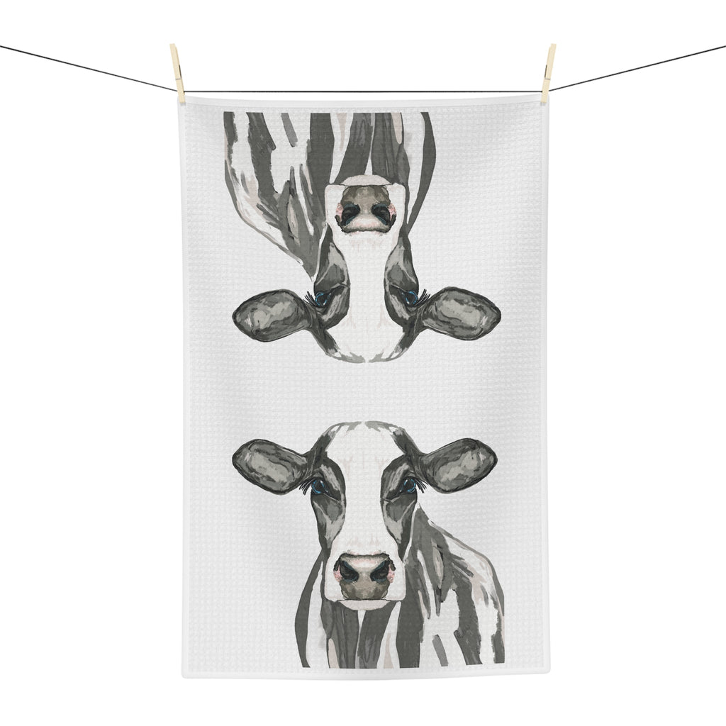 Farmhouse Cow Microfiber Tea Towel – Watercolor Farmhouse Kitchen Decor - Blue Cava