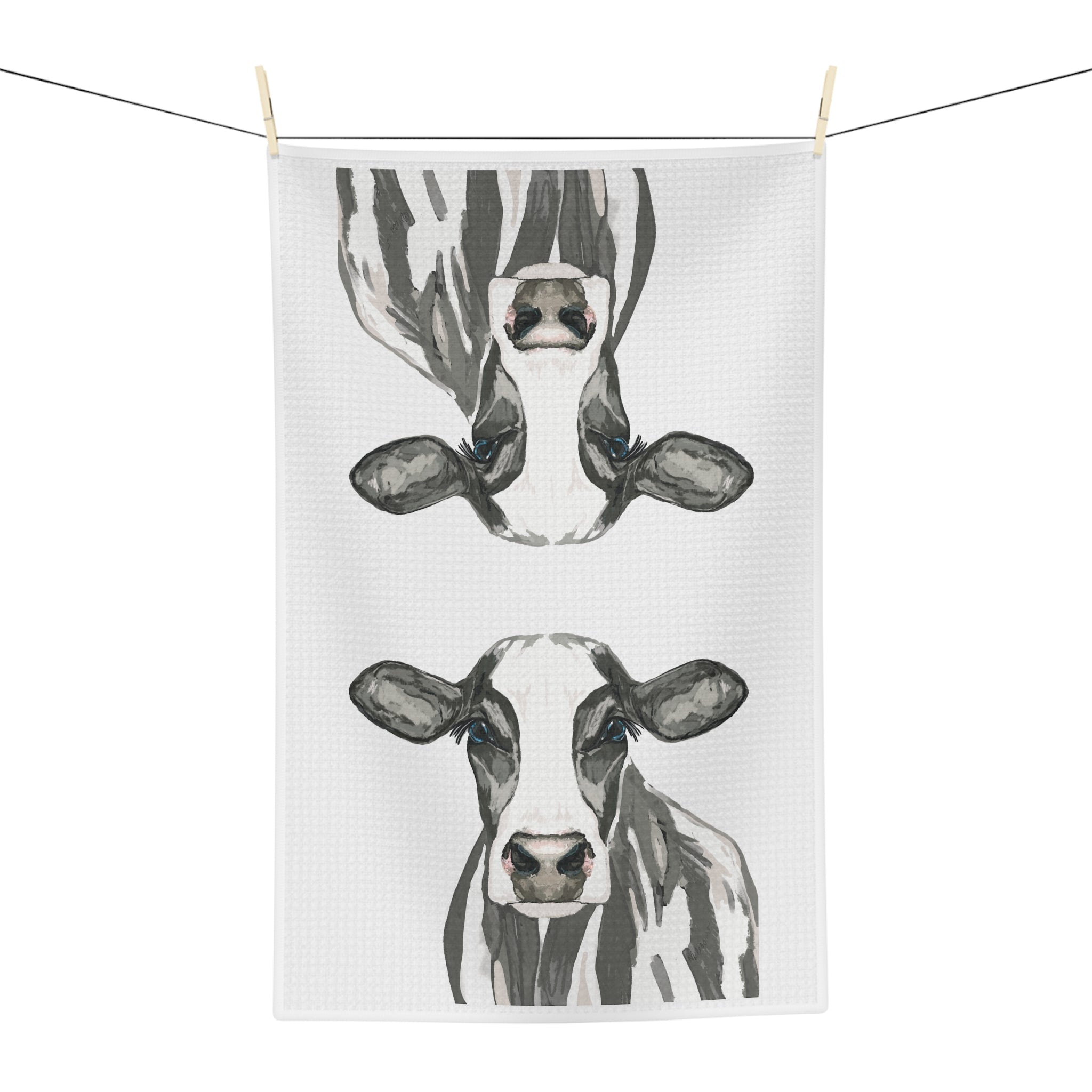 Farmhouse Cow Microfiber Tea Towel – Watercolor Farmhouse Kitchen Decor - Blue Cava
