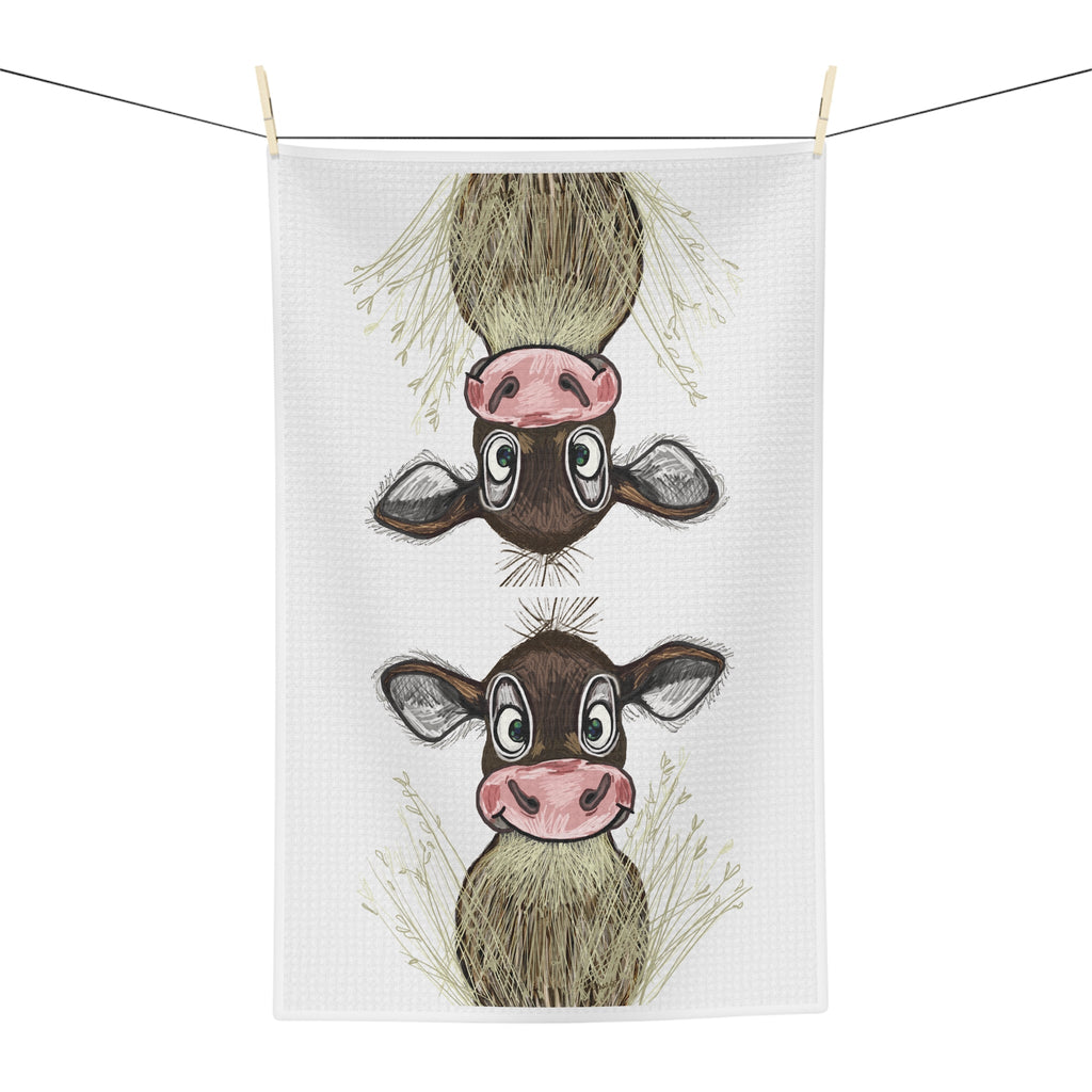 Farmhouse Cow Microfiber Waffle Kitchen Towel — Cute Farm Animal Kitchen Towel - Blue Cava