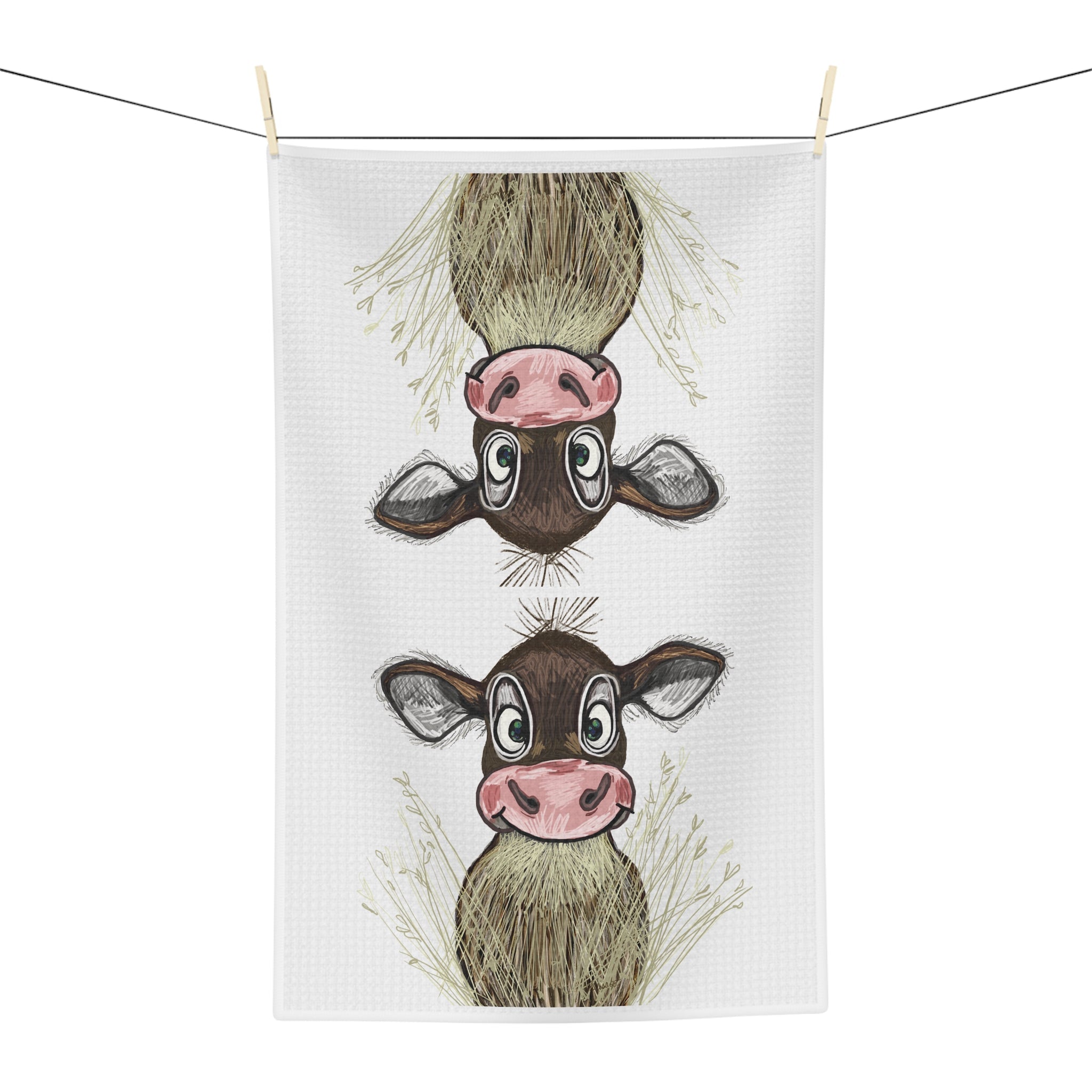 Farmhouse Cow Microfiber Waffle Kitchen Towel — Cute Farm Animal Kitchen Towel - Blue Cava