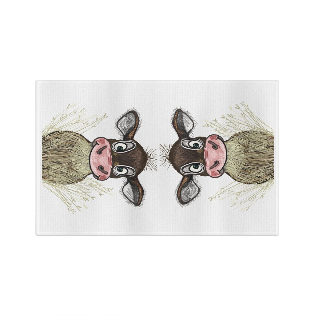 Farmhouse Cow Microfiber Waffle Kitchen Towel — Cute Farm Animal Kitchen Towel - Blue Cava
