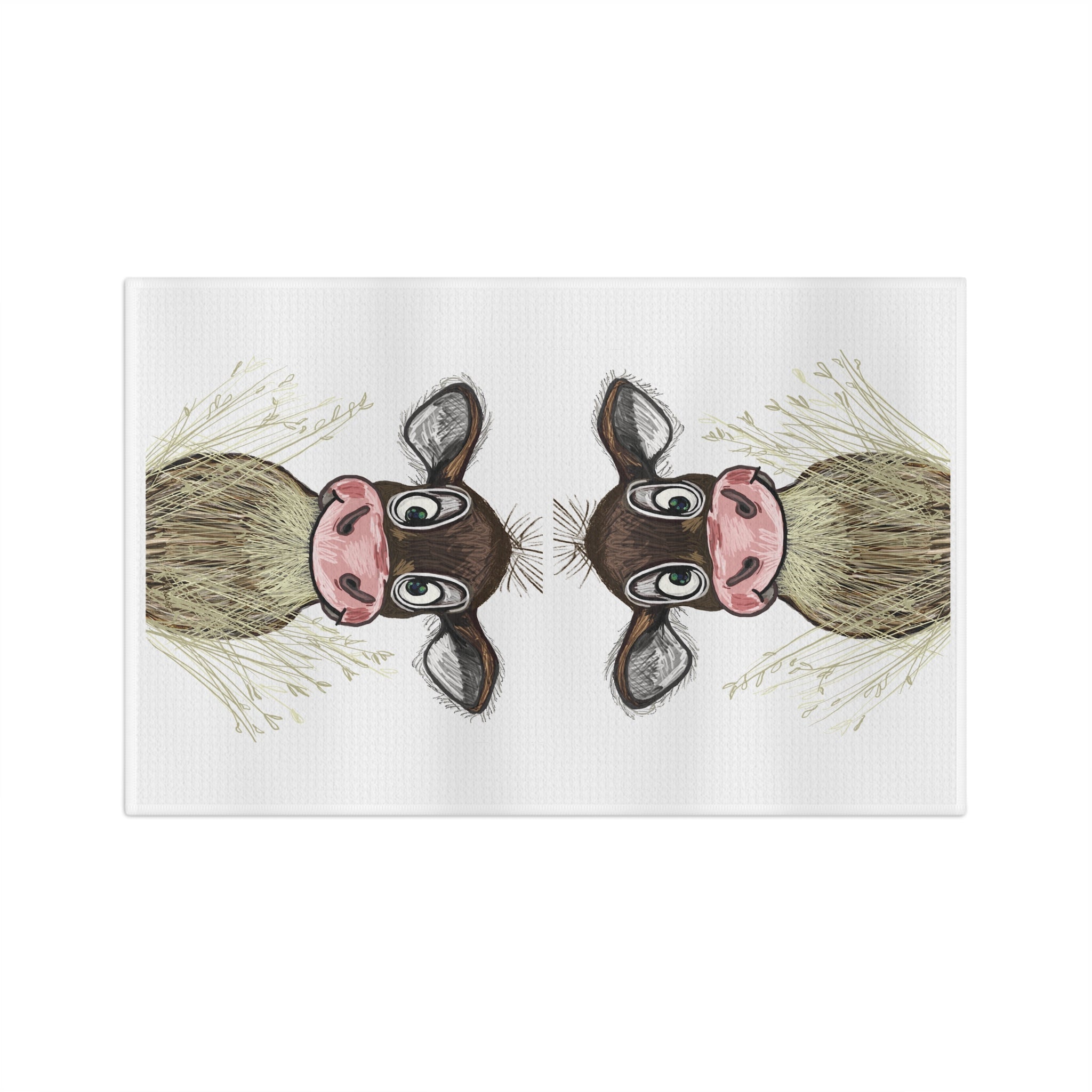 Farmhouse Cow Microfiber Waffle Kitchen Towel — Cute Farm Animal Kitchen Towel - Blue Cava