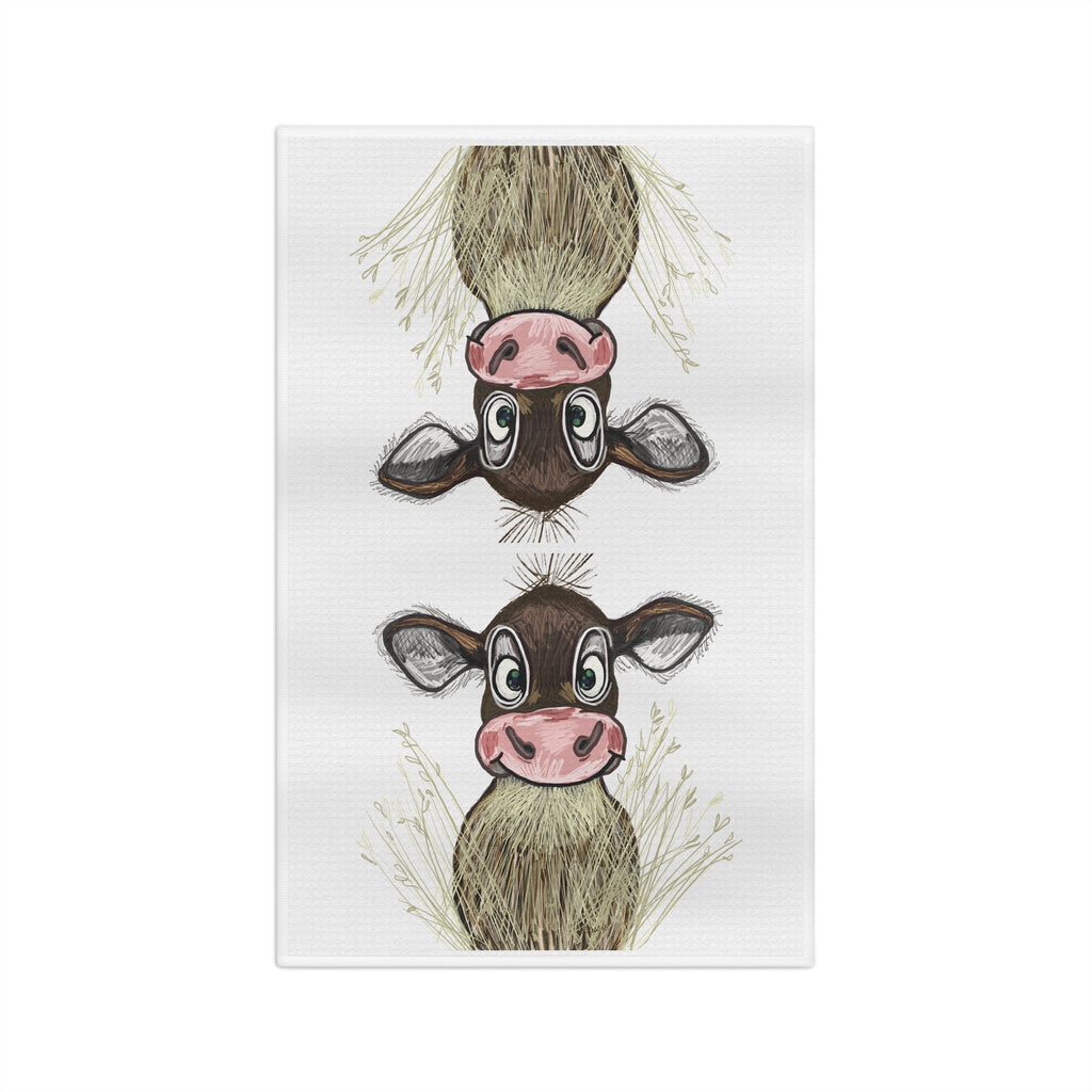 Farmhouse Cow Microfiber Waffle Kitchen Towel — Cute Farm Animal Kitchen Towel - Blue Cava